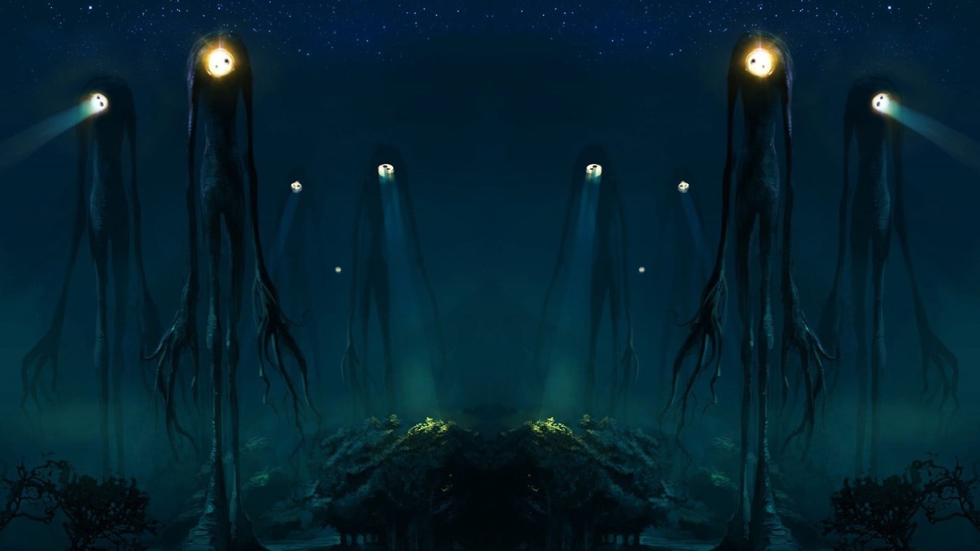1080P, water, no people, night, sea, motion, nature, lighting equipment, glowing, swimming, illuminated, marine, creature, plant, candle, panoramic, burning, HD Wallpaper