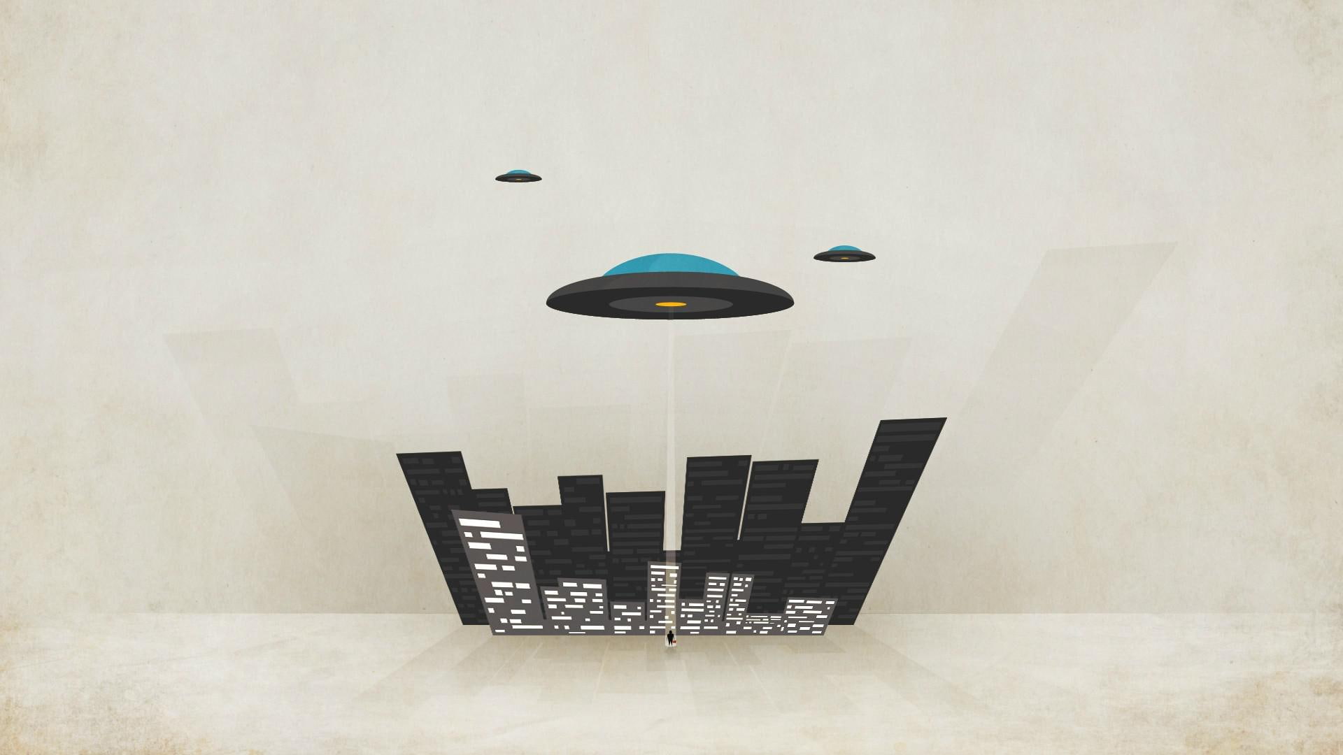 alien, decor, spaceship, abduction, city, o, digital art, 1080P, f, standing, u, 1920x1080, HD Wallpaper
