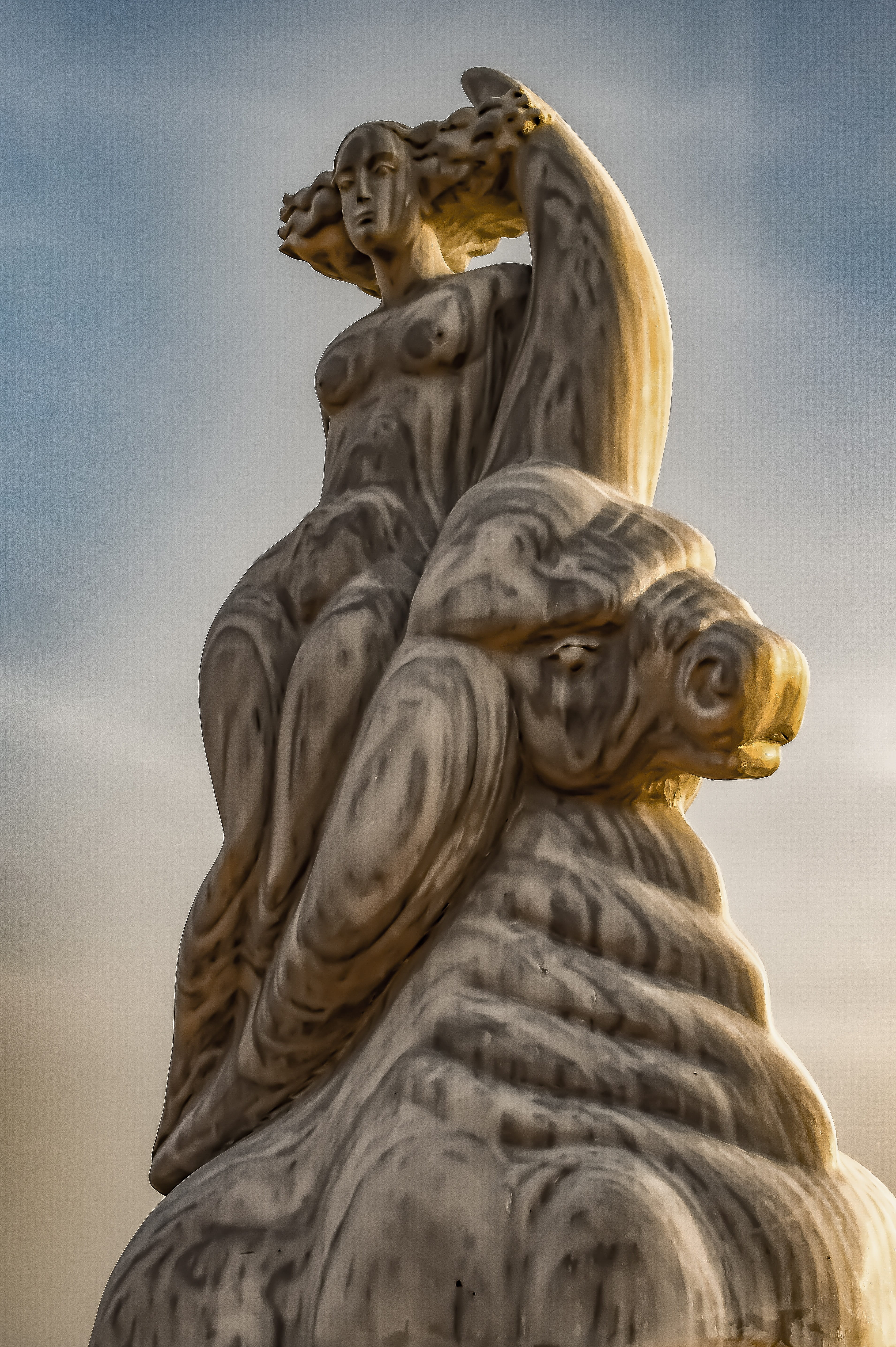 male likeness, mythology, creativity, sculpture park, angel, art, architecture, cyprus, outdoors, day, animal wildlife, bull, outdoor, woman, statue, 5K, Phone HD Wallpaper