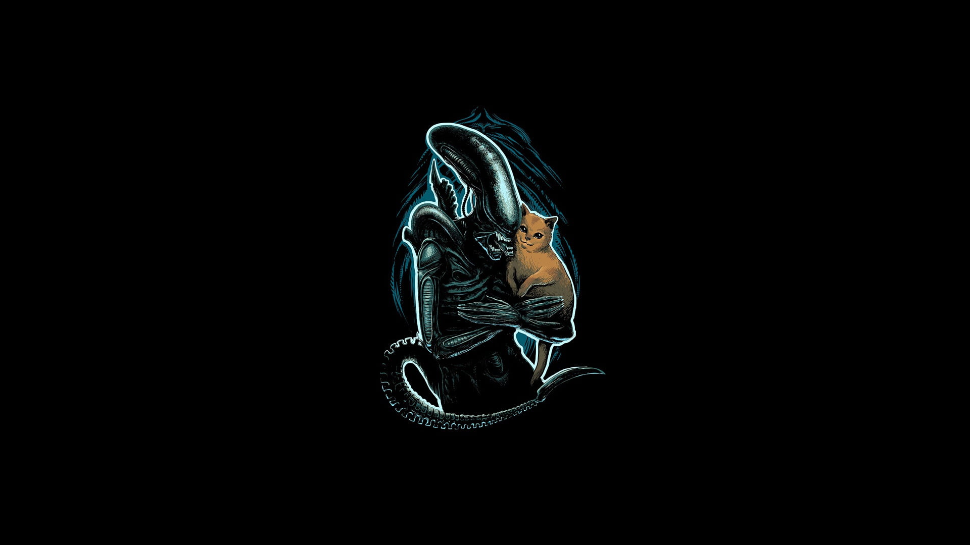 1080P, creature, Xenomorph, minimalism, aliens, artwork, cats, HD Wallpaper