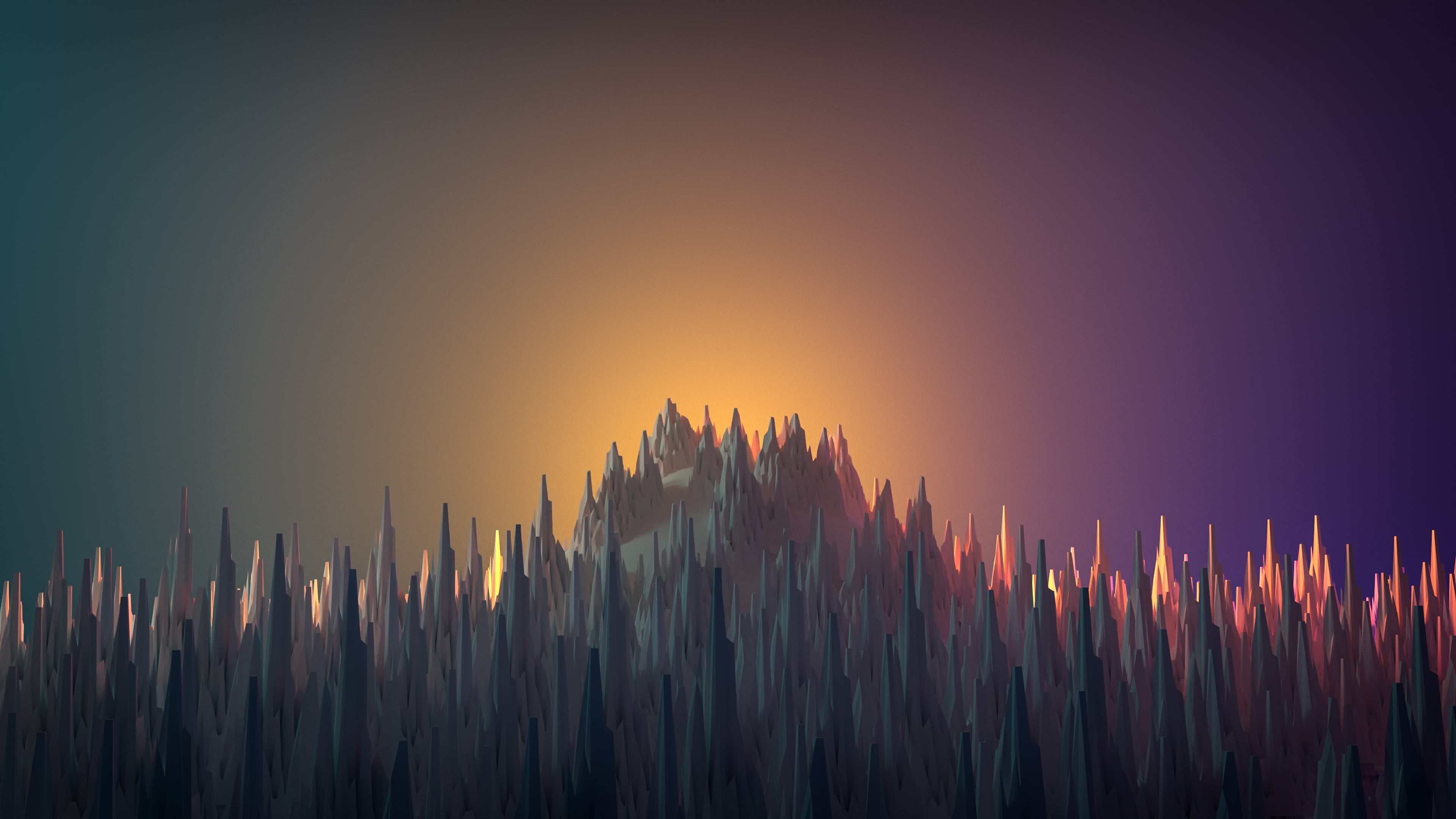render, CGI, mountains, low poly, colorful, gradient, 3D Abstract, 4K, HD Wallpaper