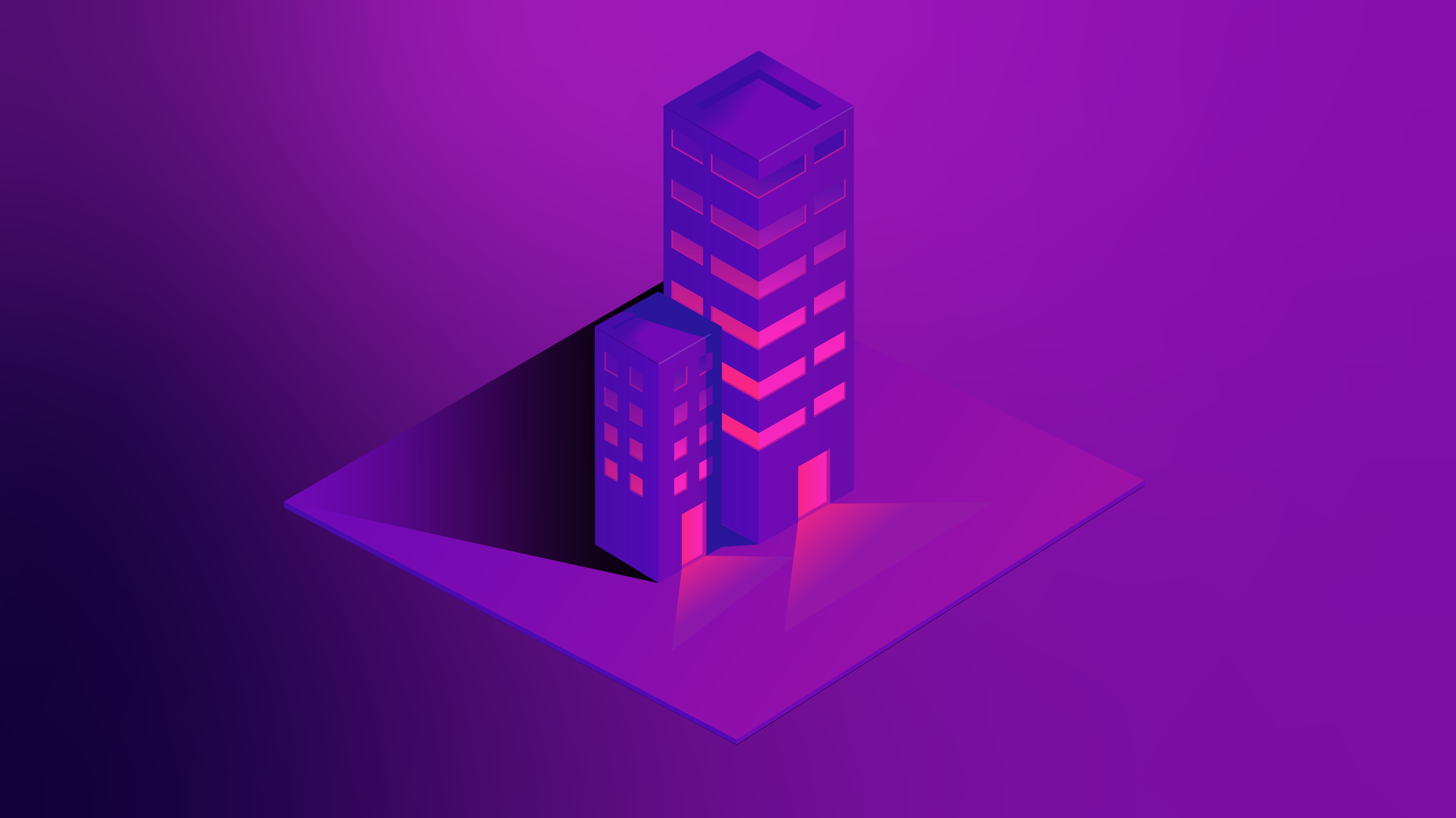 building, drawing, isometric, 8K, purple, HD Wallpaper