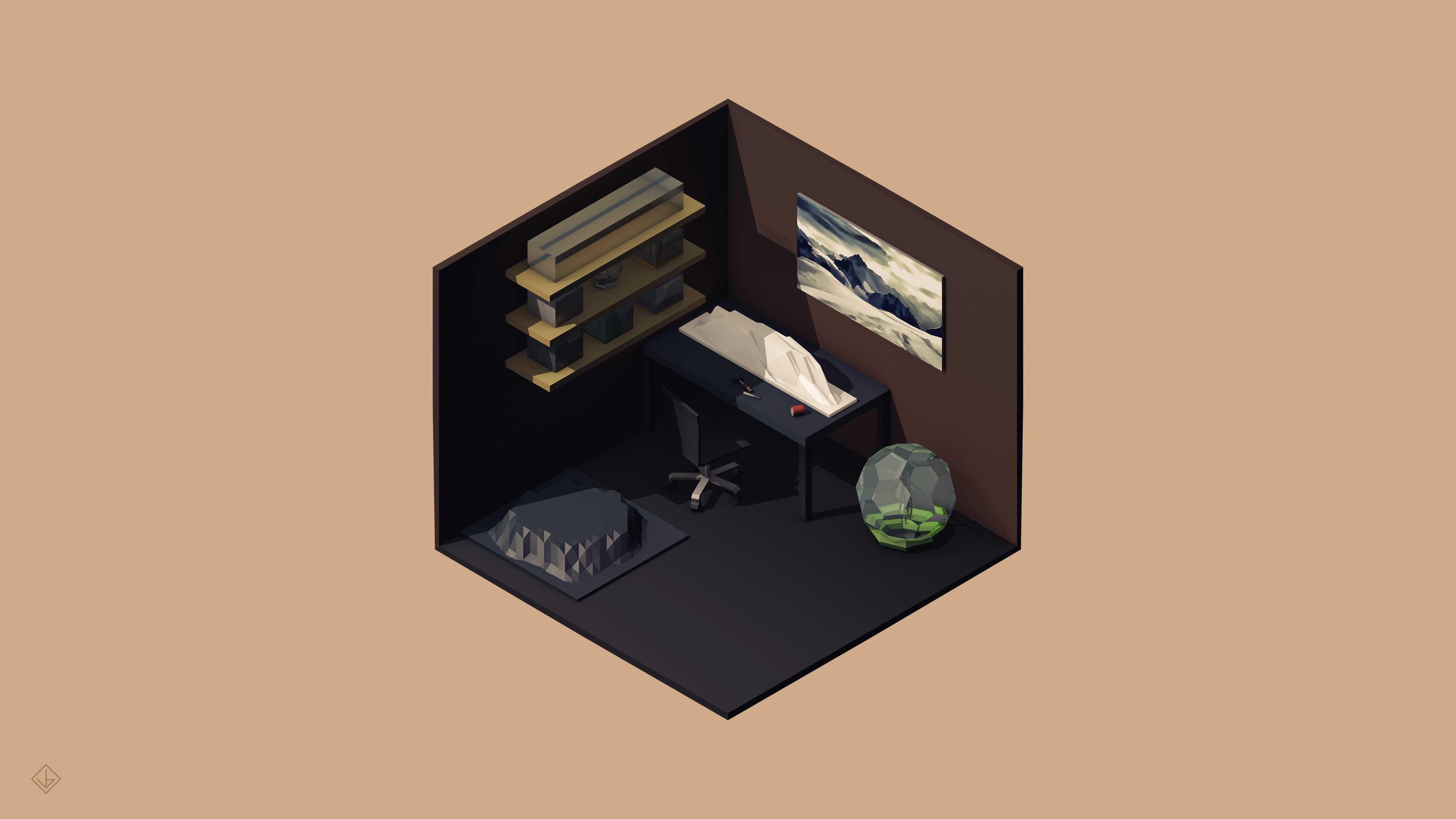 colored background, low poly isometric 3d, 4K, nature, indoors, creativity, food and drink, studio shot, no people, music, television set, table, film industry, HD Wallpaper