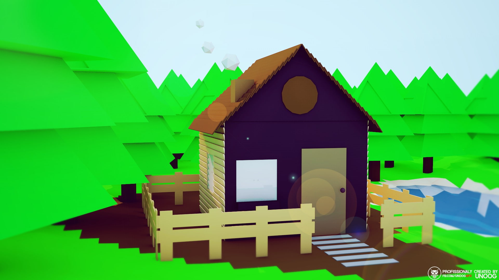 mountain, house, 1080P, Low Poly, Isometric, HD Wallpaper