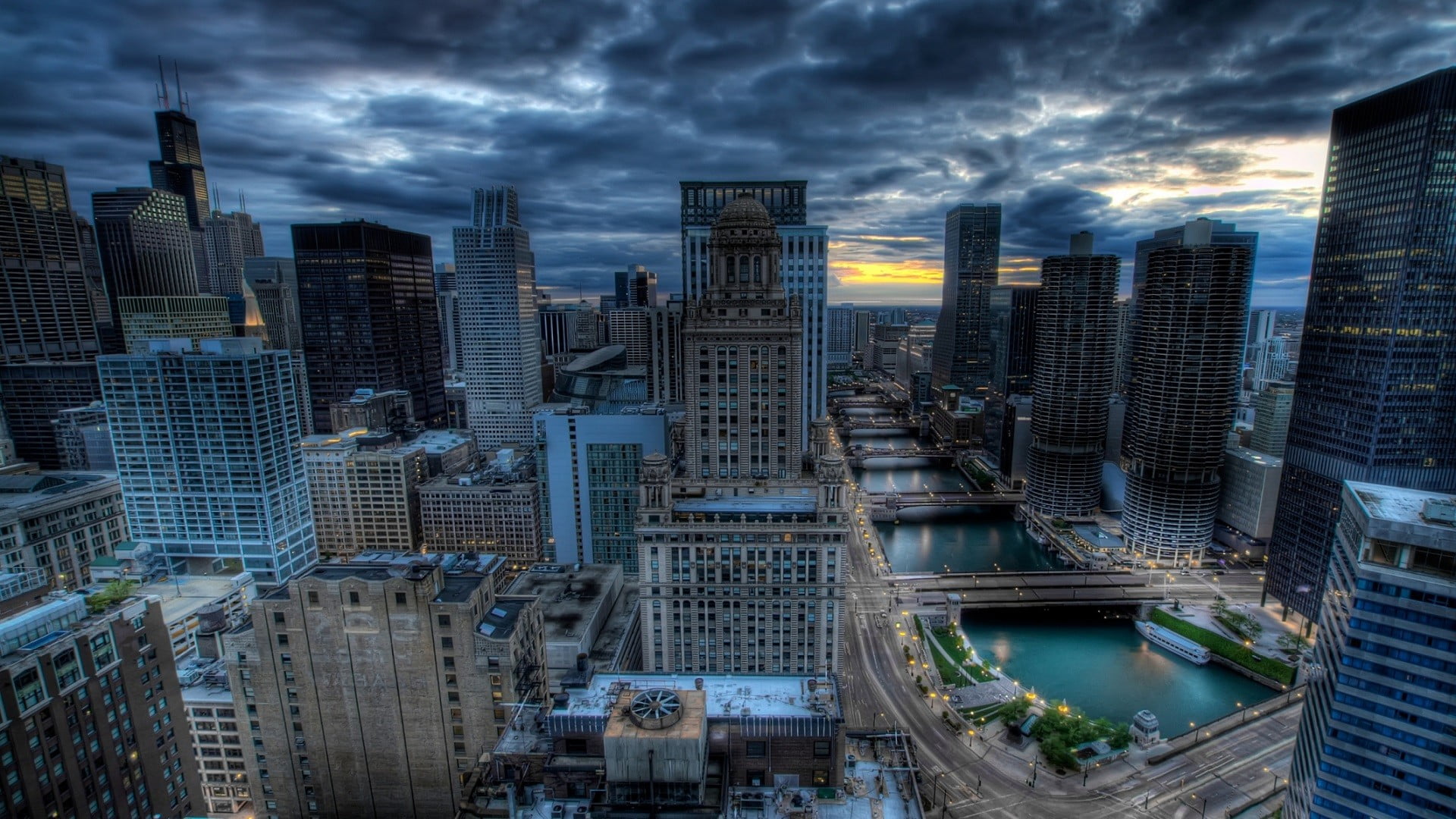 gray, outdoors, architecture, office building exterior, city life, high angle view, modern, landscape, Chicago, built structure, sky, cityscape, nature, HD Wallpaper