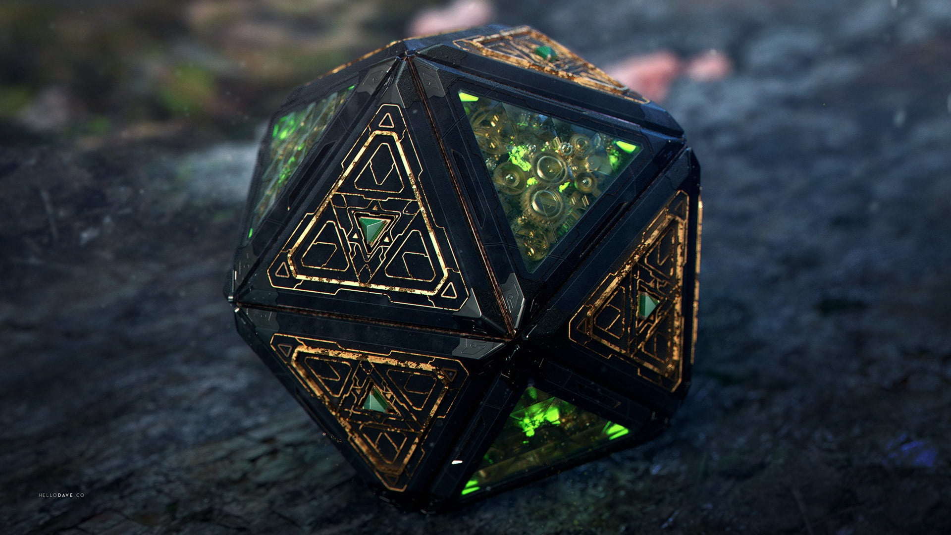 art, Davison Carvalho, 1080P, 3D steampunk magic thingy, icosahedron, HD Wallpaper