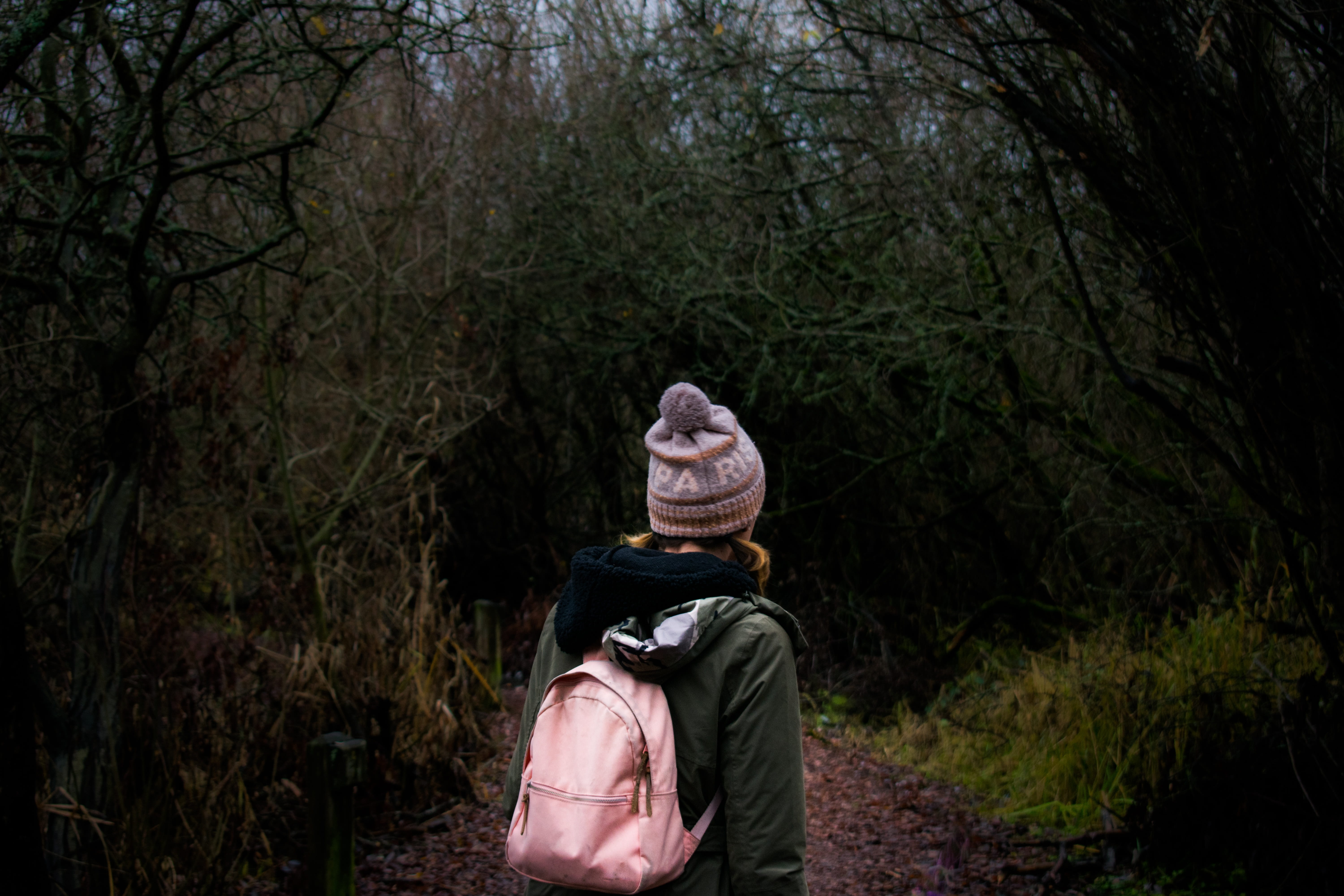 alone, exploring, trees, adventure, trip, girl, day, nature, washington, beanie, waist up, creepy, marijuana, 5K, wilderness, solitude, forest, outdoors, HD Wallpaper
