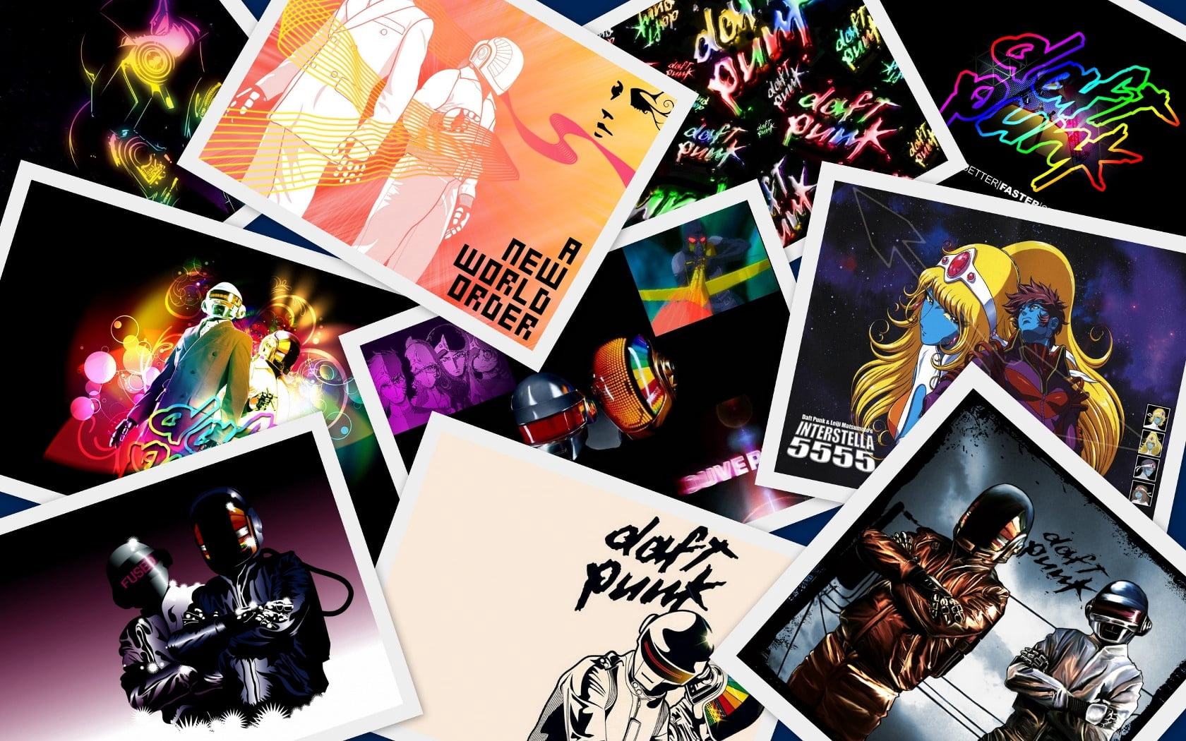 color, image, graphics, assorted, variation, indoors, still life, large group of objects, choice, 720P, high angle view, daft punk, band, text, western script, HD Wallpaper