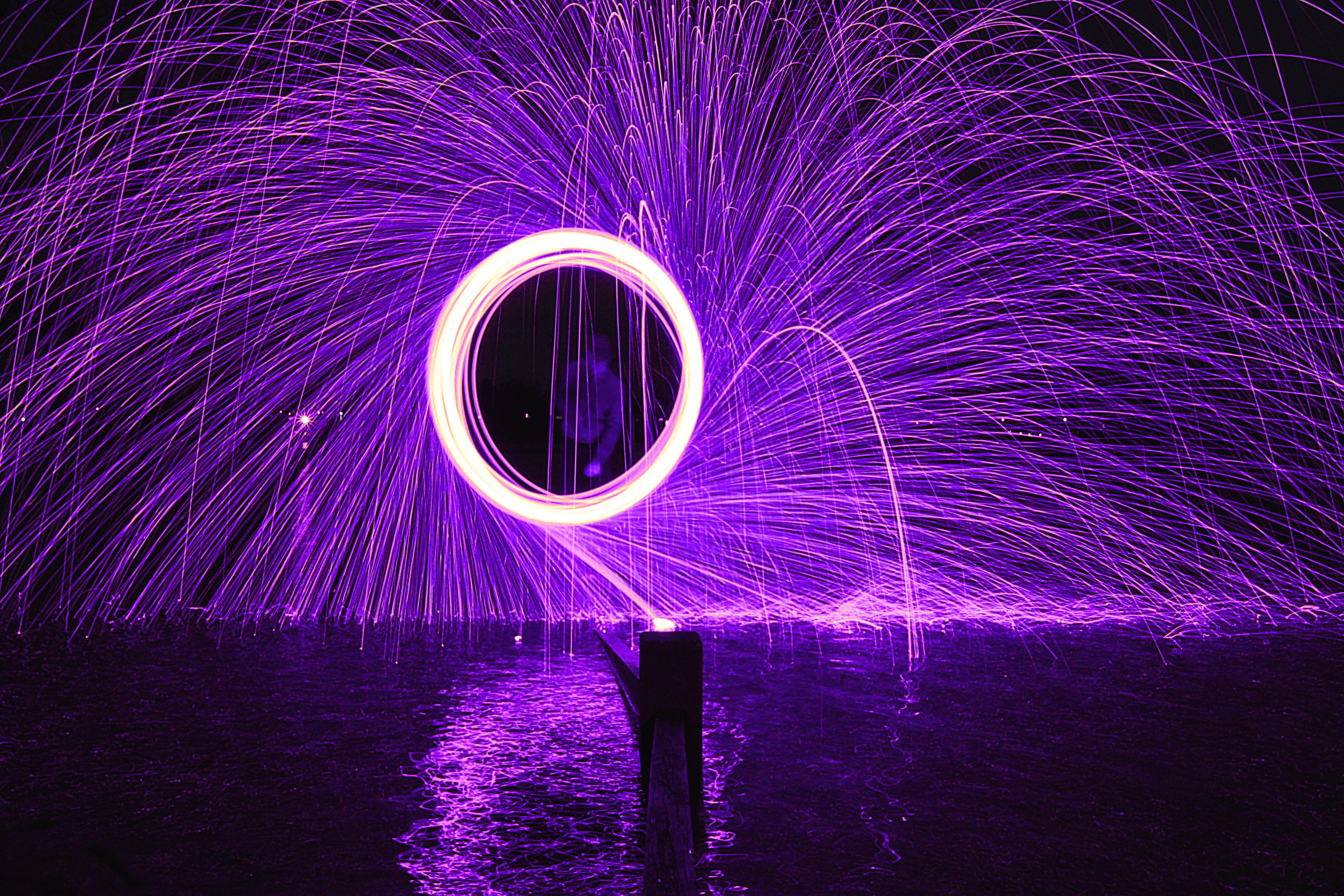 circle, outdoors, photography, steel wool, long exposure, spinning, light, geometric shape, glowing, pink color, wire wool, real people, shape, wool, blurred motion, HD Wallpaper