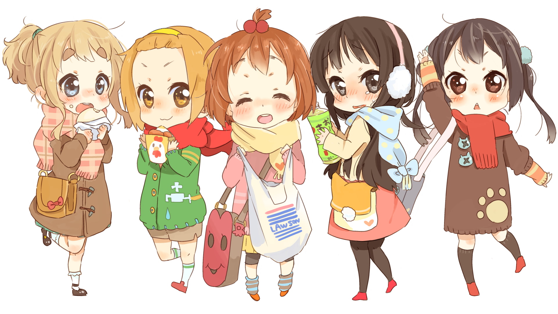 blushing, girls, Tainaka Ritsu, women, people, females, Nakano Azusa, celebration, simple background, childhood, child, 1080P, chibi, group of people, HD Wallpaper