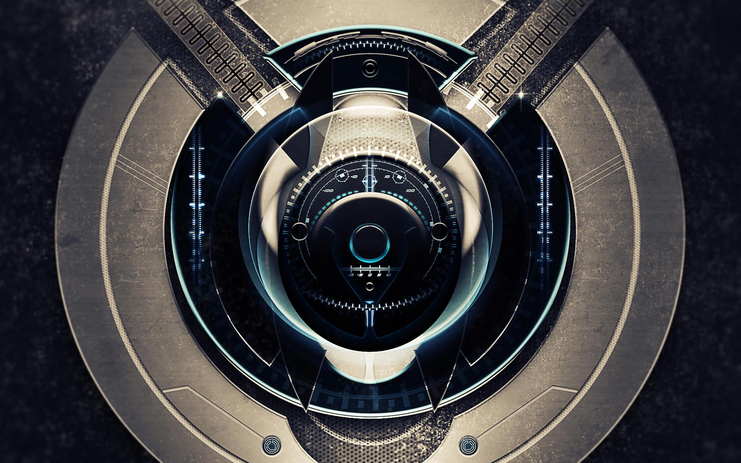 abstract, 2K, mechanical, black, gray, 2560x1600, circle, electronic, device, HD Wallpaper