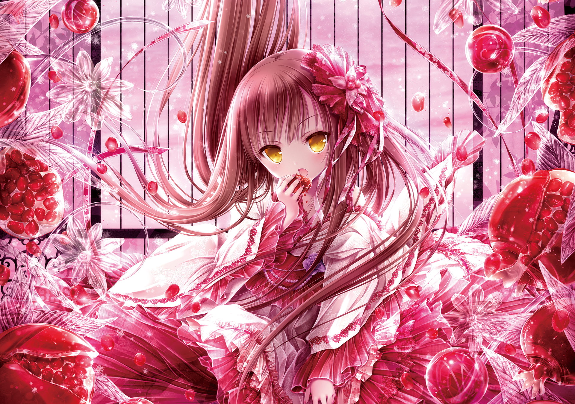 fruit, fashion, pink, 1080P, konachan, eyes, lolita, food, loli, com, yellow, artifacts, 258485, jpeg, tinkle, HD Wallpaper