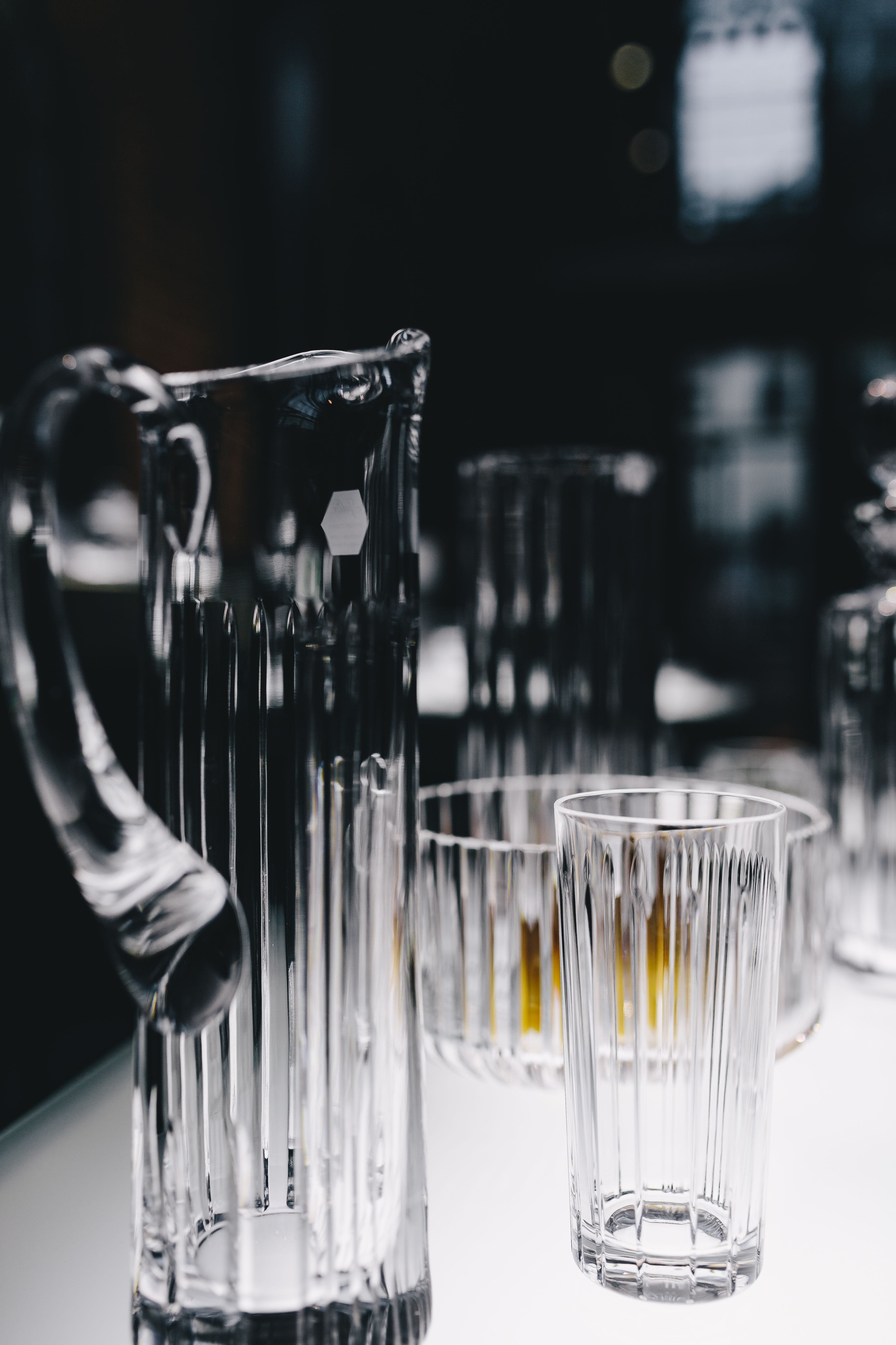 glass - Material, crystal glass, focus on foreground, cocktail, restaurant, crystal, shot glass, glass, in a row, 5K, no People, container, refreshment, Phone HD Wallpaper