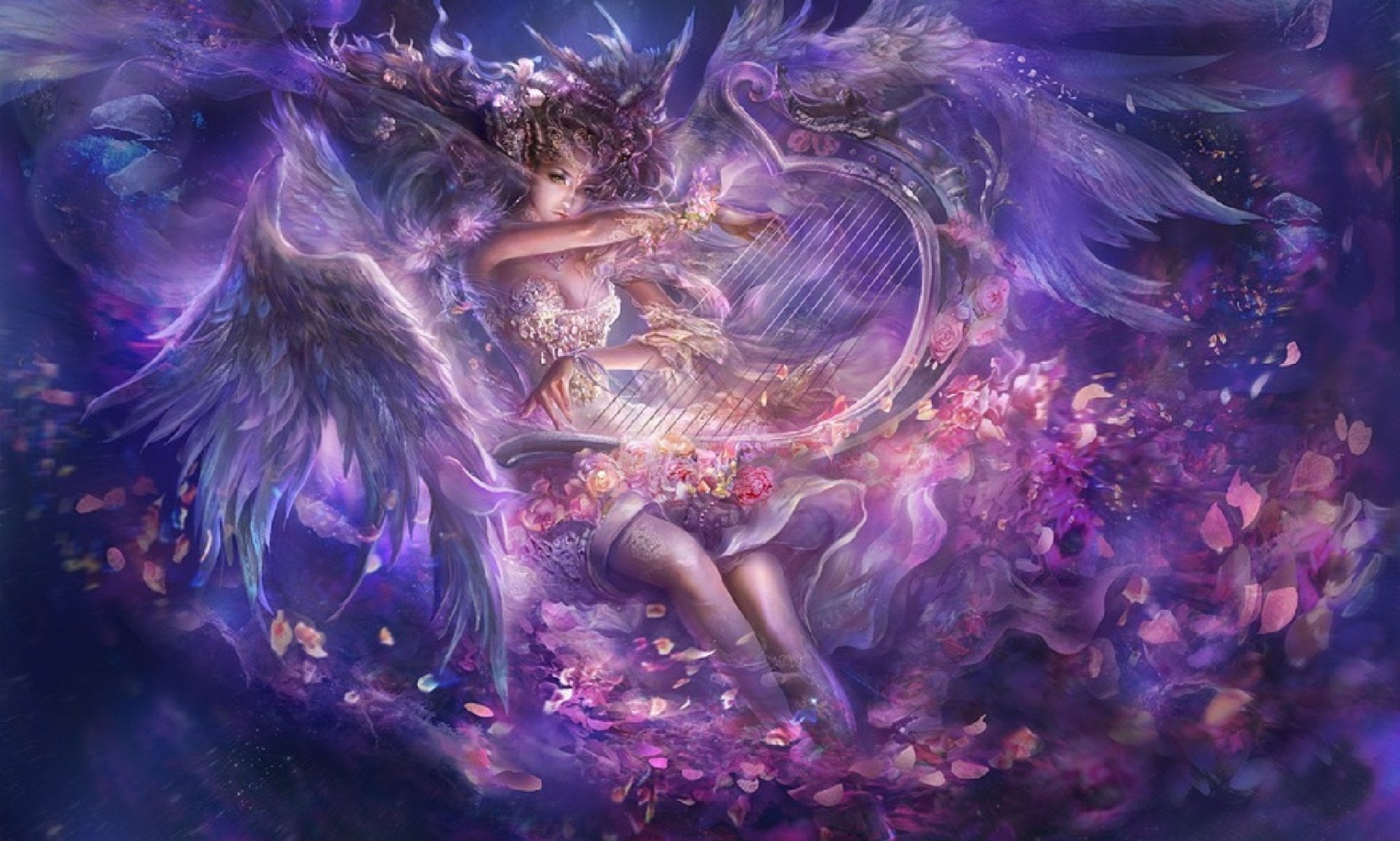 art and craft, adult, purple, Fantasy, marine, Angel, sea, 1080P, real people, creativity, digital composite, night, nature, ethereal, playing, one person, HD Wallpaper
