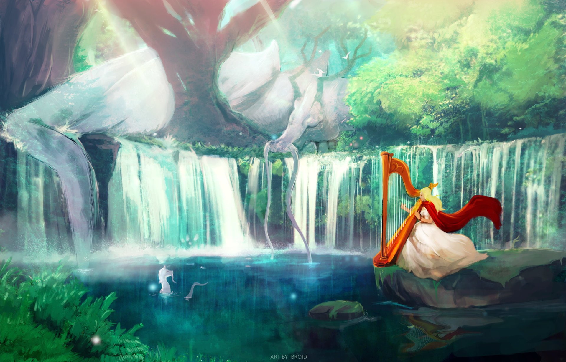 1080P, Fantasy, Music, Women, Harp, HD Wallpaper