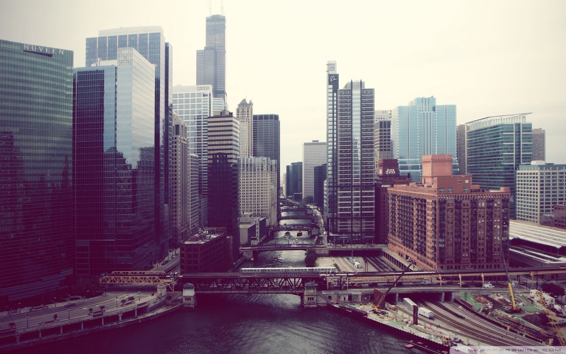 nature, urban skyline, office, office building exterior, skyscraper, architecture, water, financial district, building, outdoors, 1080P, Chicago, city, HD Wallpaper