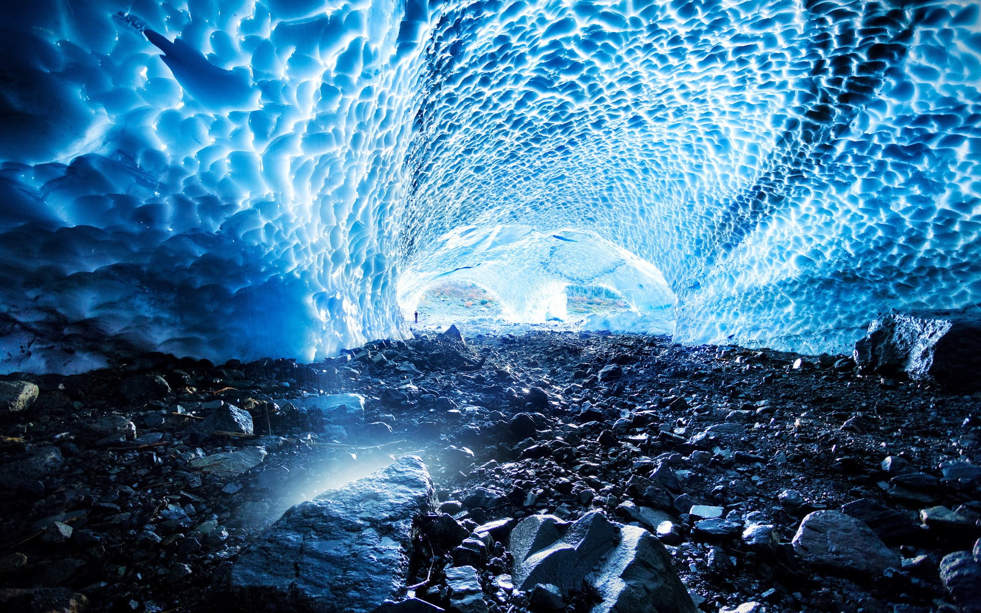 frozen, 1080P, rock, leisure activity, tunnel, real people, beauty in nature, rock - object, ice, day, outdoors, group of people, cold temperature, solid, HD Wallpaper