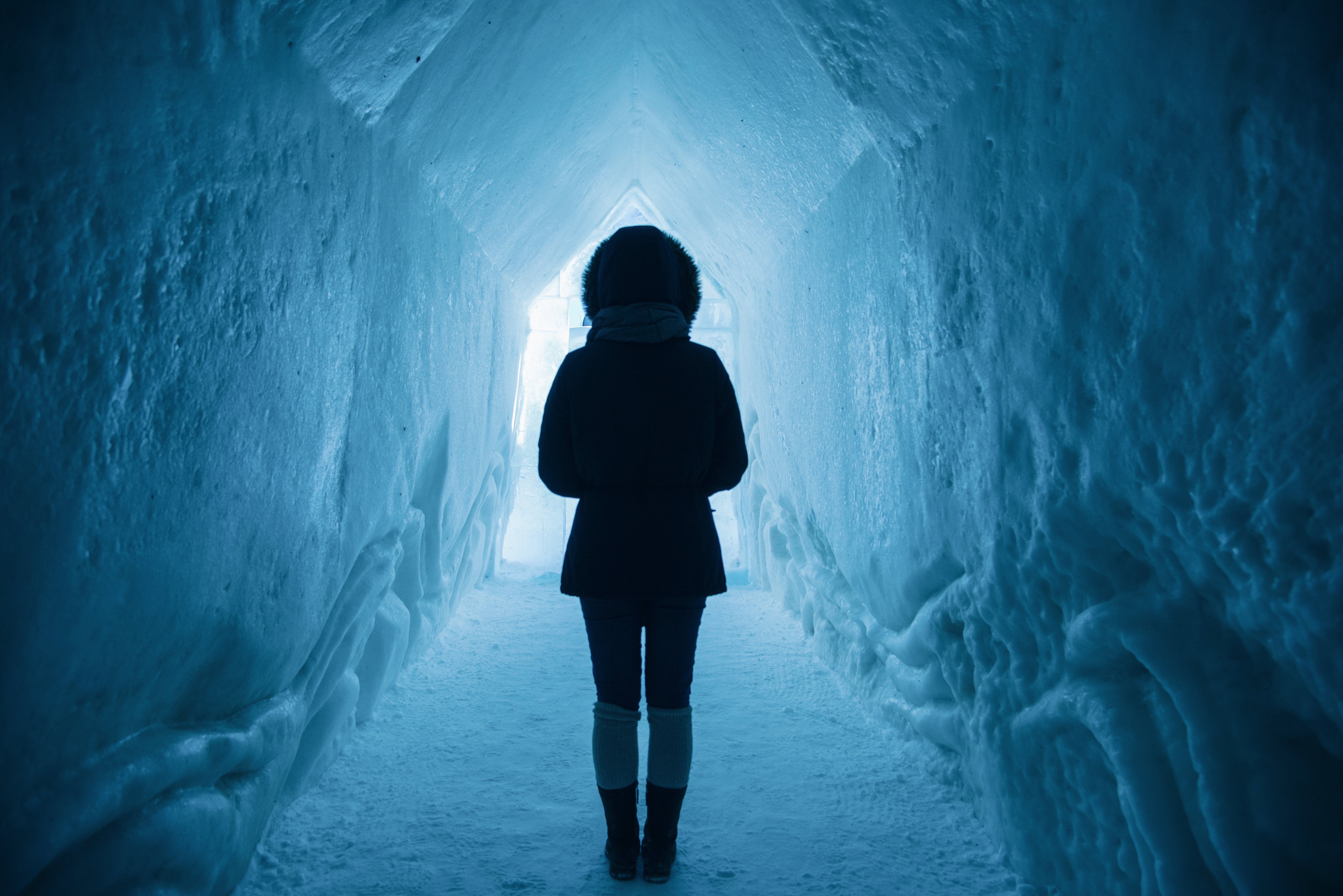 standing, cave, women, one person, walking, nature, 5K, ice, person, winter, exploration, travel, tube, tunnel, adult, woman, full length, lifestyles, HD Wallpaper