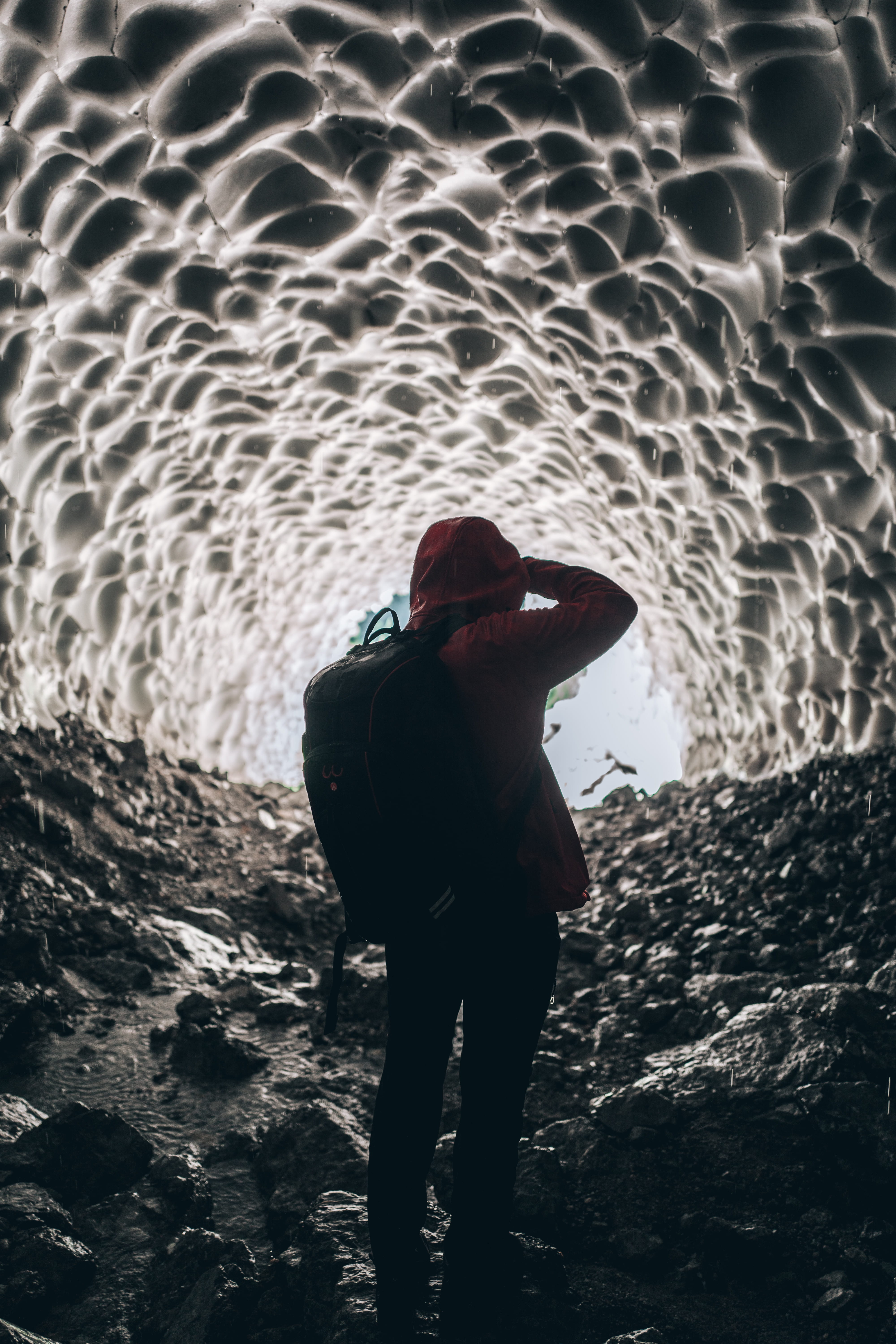 lifestyles, cave, rock - object, explore, inside, ice, travel, sea, leisure activity, 5K, wearing, trip, daytime, vacations, backpack, one person, real people, Phone HD Wallpaper