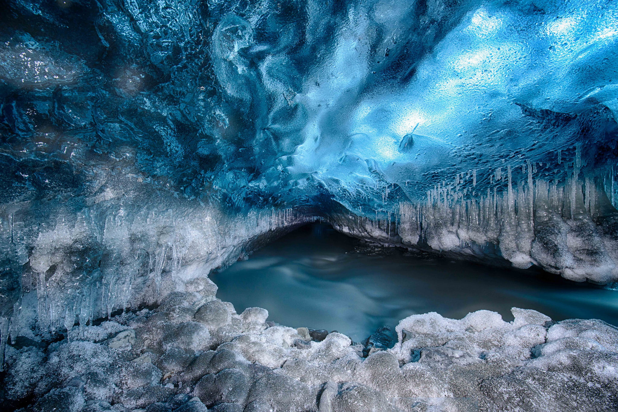 power in nature, no people, 1080P, beauty in nature, blue, glacier, ice, water, nature, frozen, scenics - nature, the tunnel, lake, tranquility, winter, HD Wallpaper