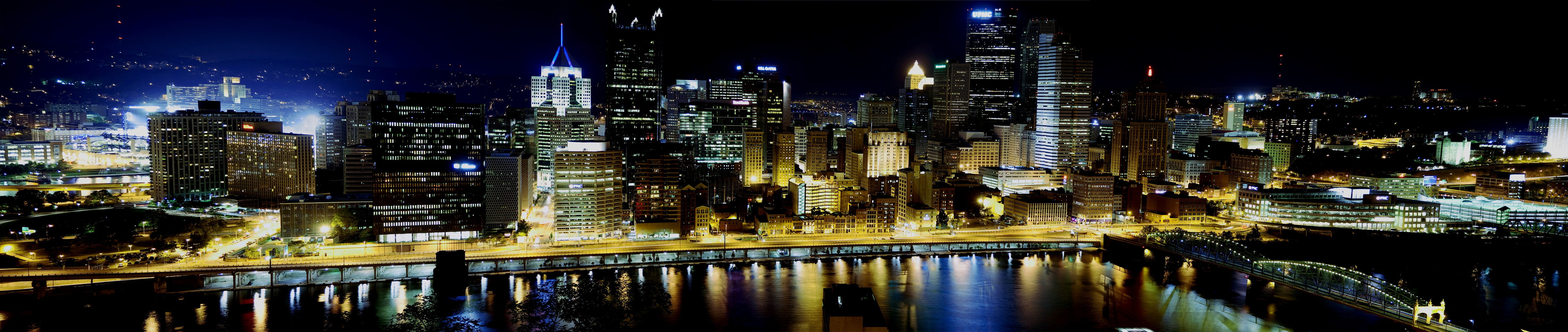 skyscraper, downtown district, financial district, city life, 5K, tower, water, cityscape, residential district, night, reflection, city, outdoors, urban skyline, HD Wallpaper
