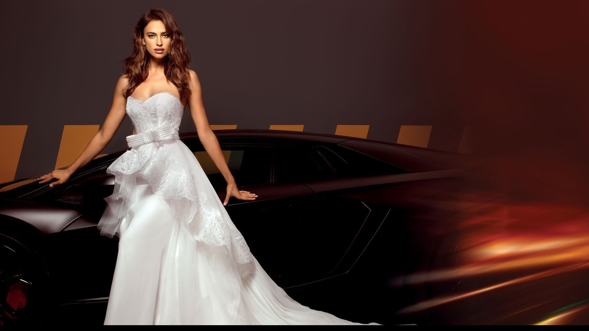 hairstyle, women, luxury, car, adult, 1080P, brunette, portrait, wedding, newlywed, women with cars, young adult, dress, fashion, hair, event, looking at camera, HD Wallpaper
