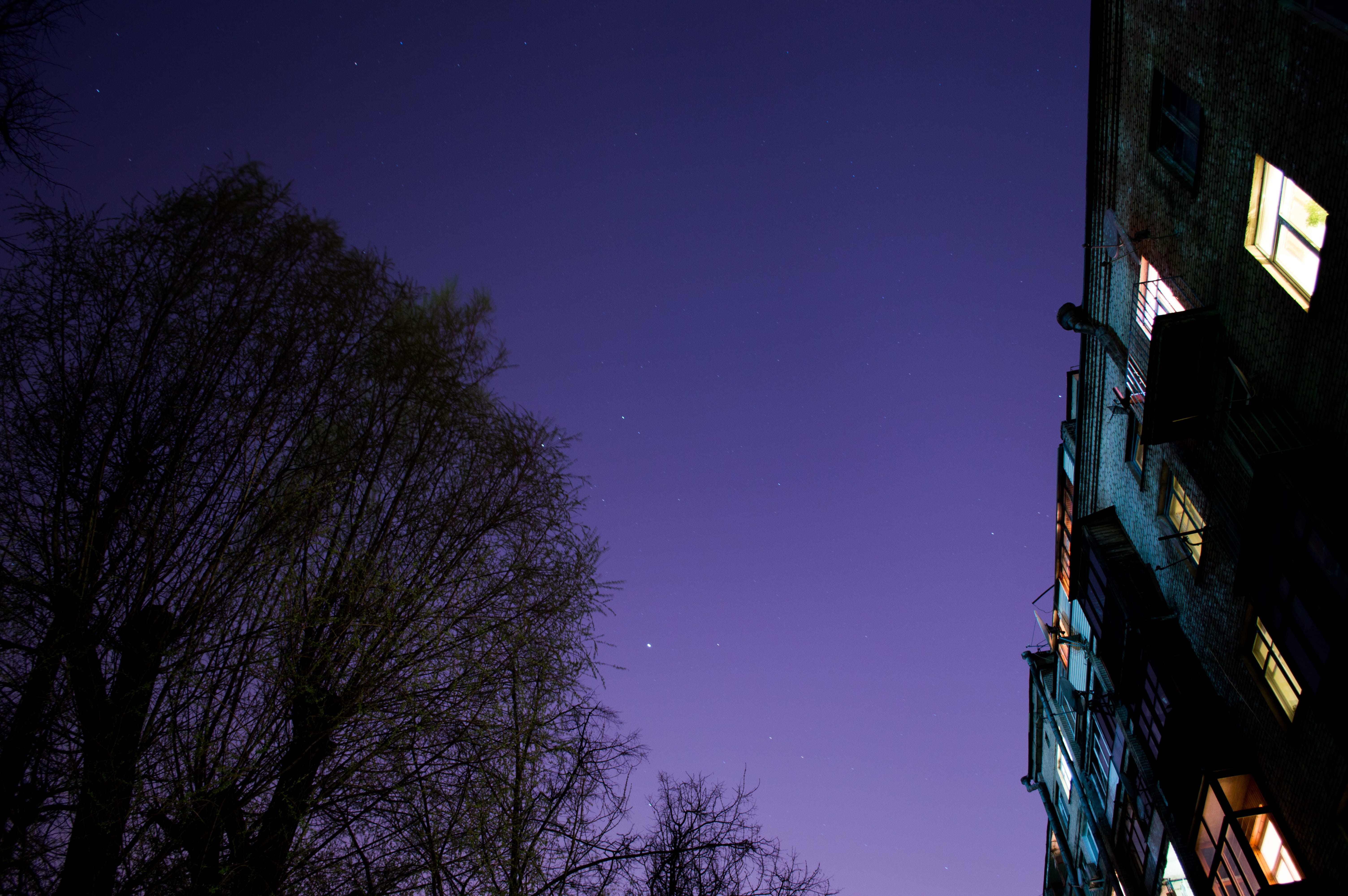 night, 5K, build, space, residential district, plant, low angle view, star - space, built structure, building, no people, illuminated, nature, minsk, architecture, HD Wallpaper