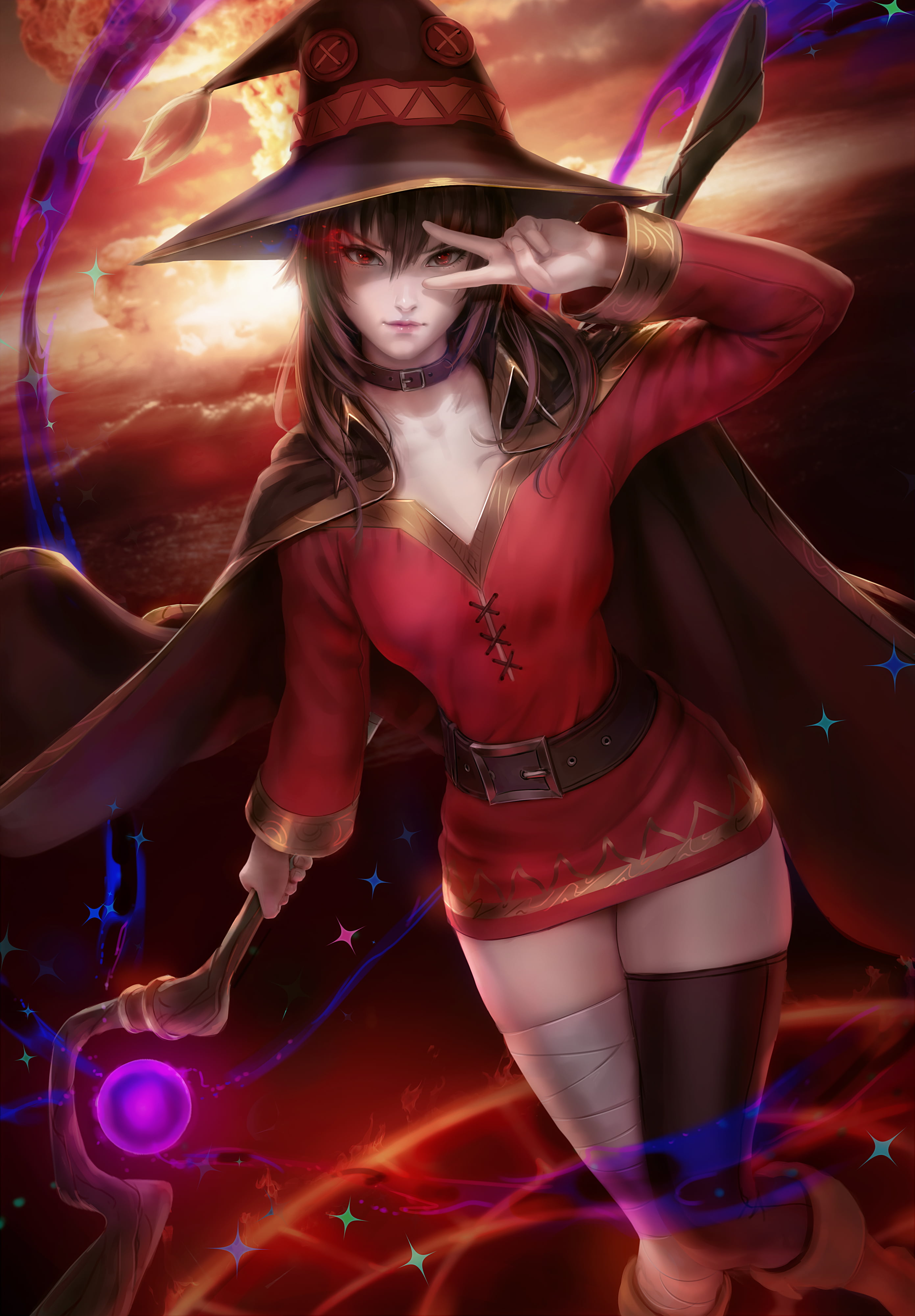 anime, digital art, illustration, Zarory, artwork, Kono Subarashii Sekai ni Shukufuku wo!, anime girls, 4K, Megumin, fan art, Phone HD Wallpaper