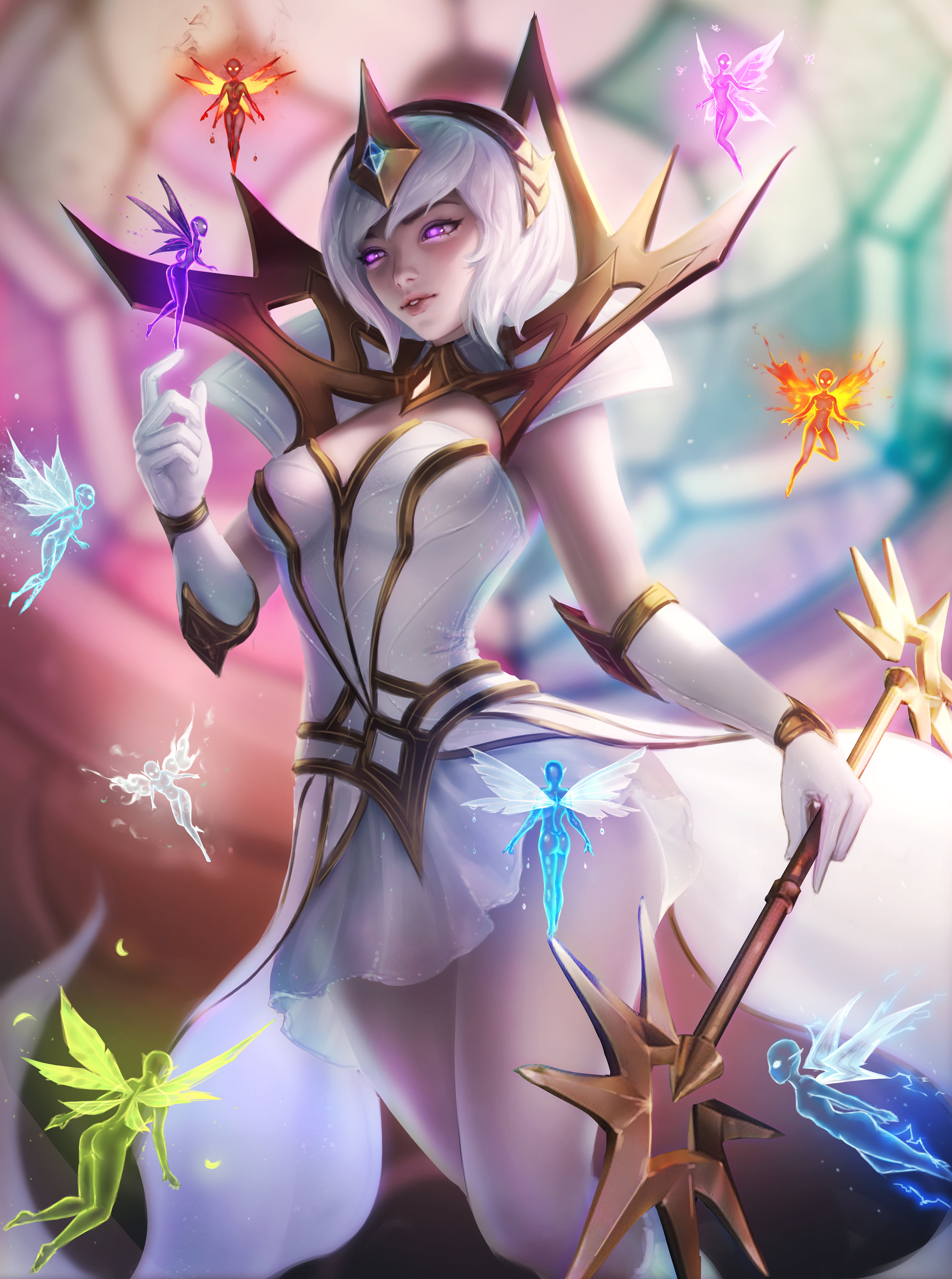 gloves, fairies, fantasy girl, vertical, video game girls, dress, digital art, fan art, drawing, portrait display, video games, League of Legends, Lux (League of Legends), Phone HD Wallpaper