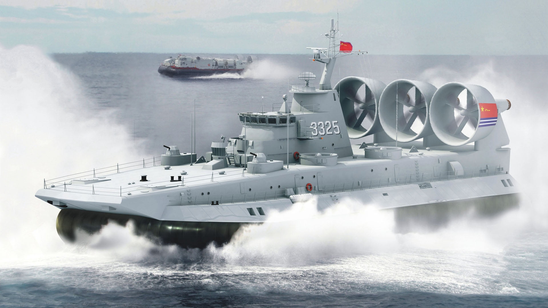 Bison, The naval forces of the peoples Republic of China, China, military ship, small landing craft air cushion, 1080P, HD Wallpaper