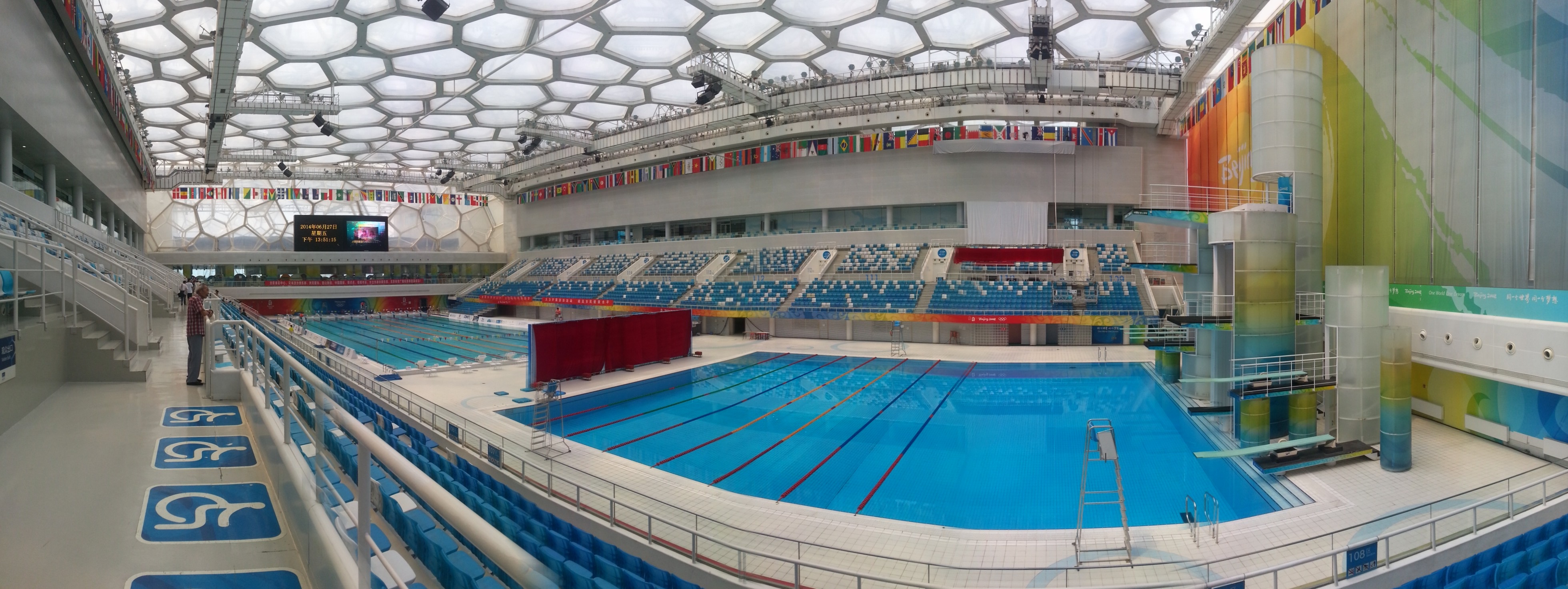 swimming, pool, architecture, panoramic, place of worship, belief, non-western script, china, text, indoors, michael phelps, script, water, photography, HD Wallpaper