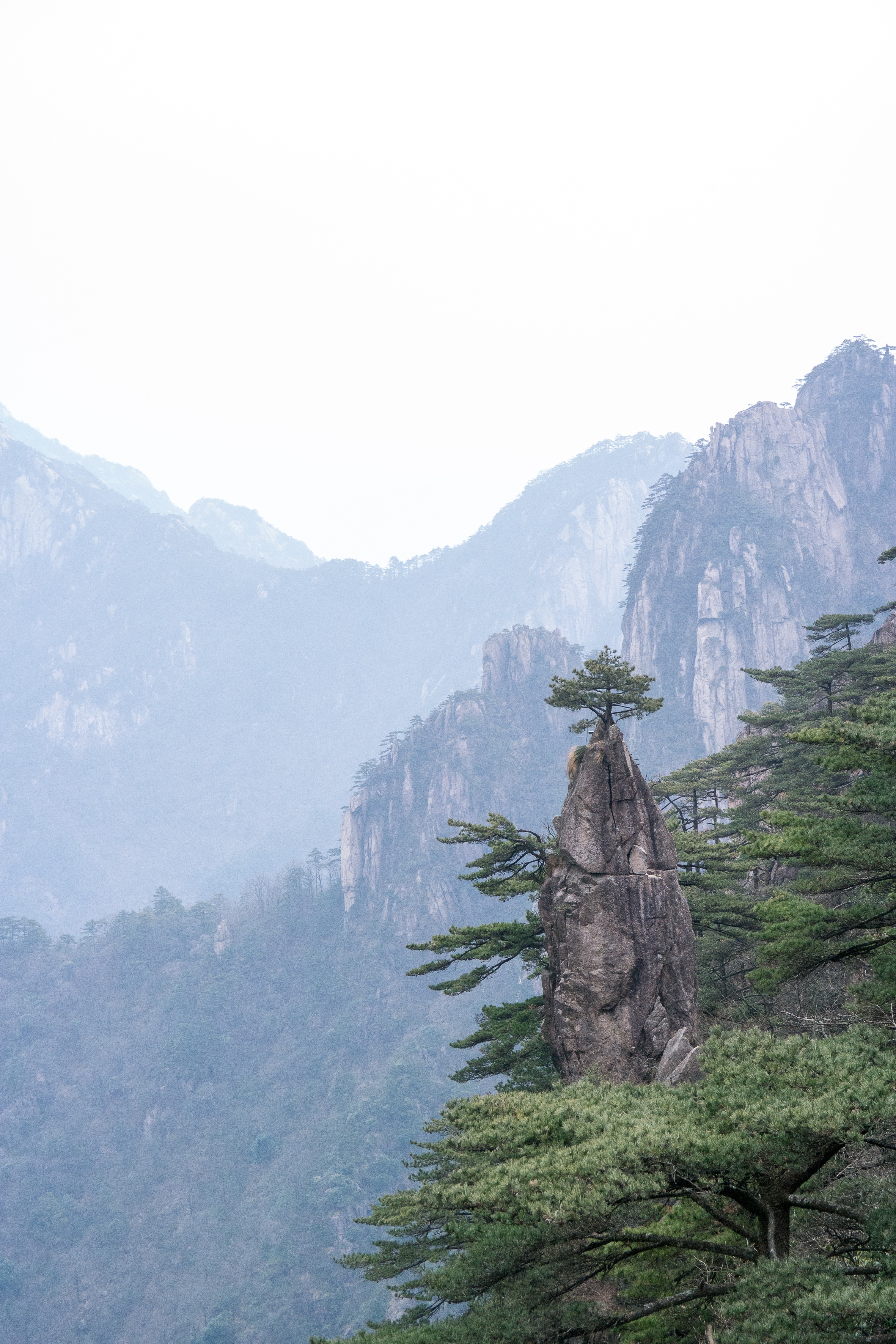 sky, fog, no people, beauty in nature, cliff, landscape paintings, tranquility, environment, top, nature, tranquil scene, tree, idyllic, sulfuric acid, Phone HD Wallpaper