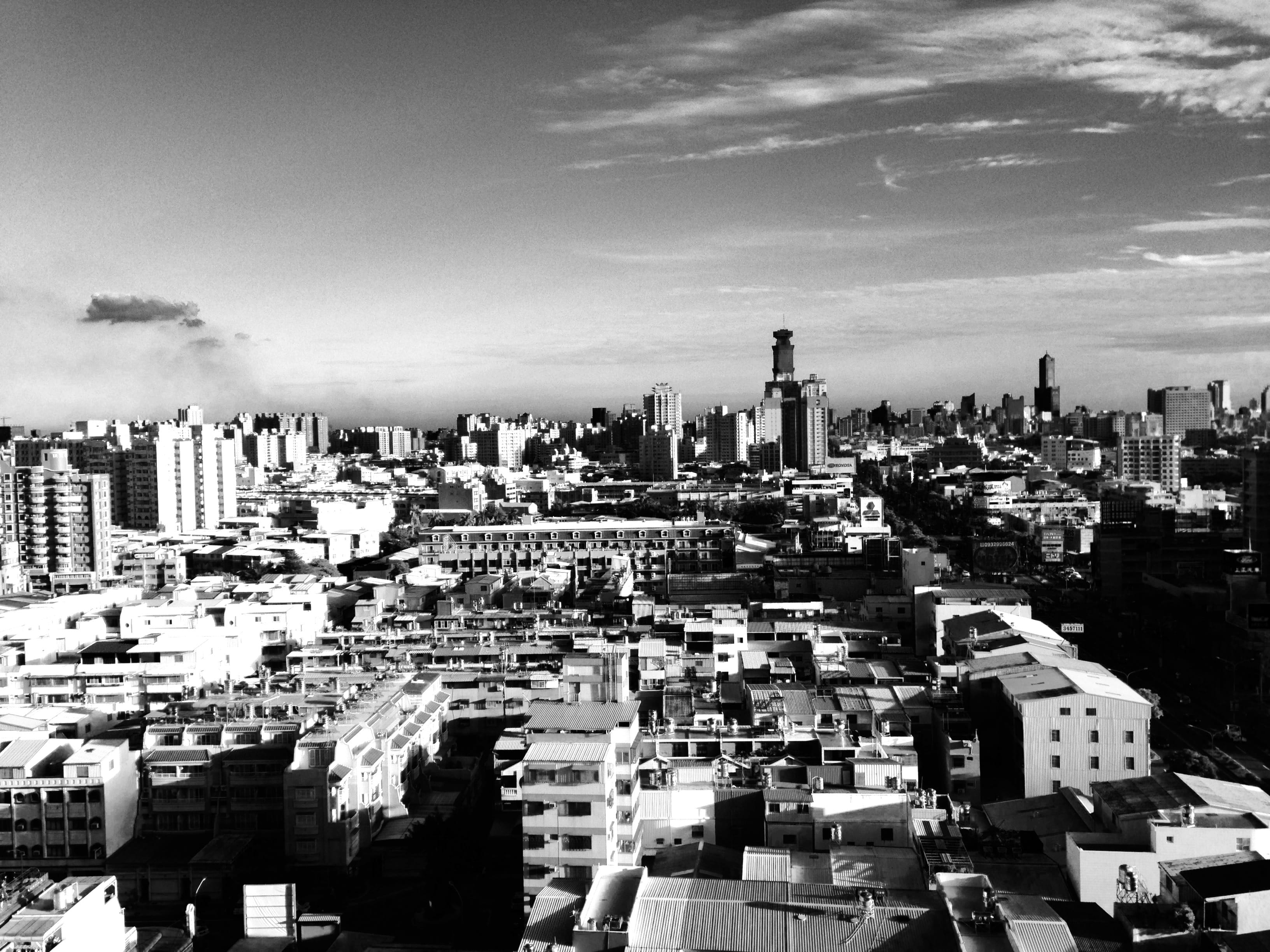 architecture, building, settlement, tall - high, metropolis, office building exterior, photo, famous Place, day, financial district, view, apartment, black And White, HD Wallpaper