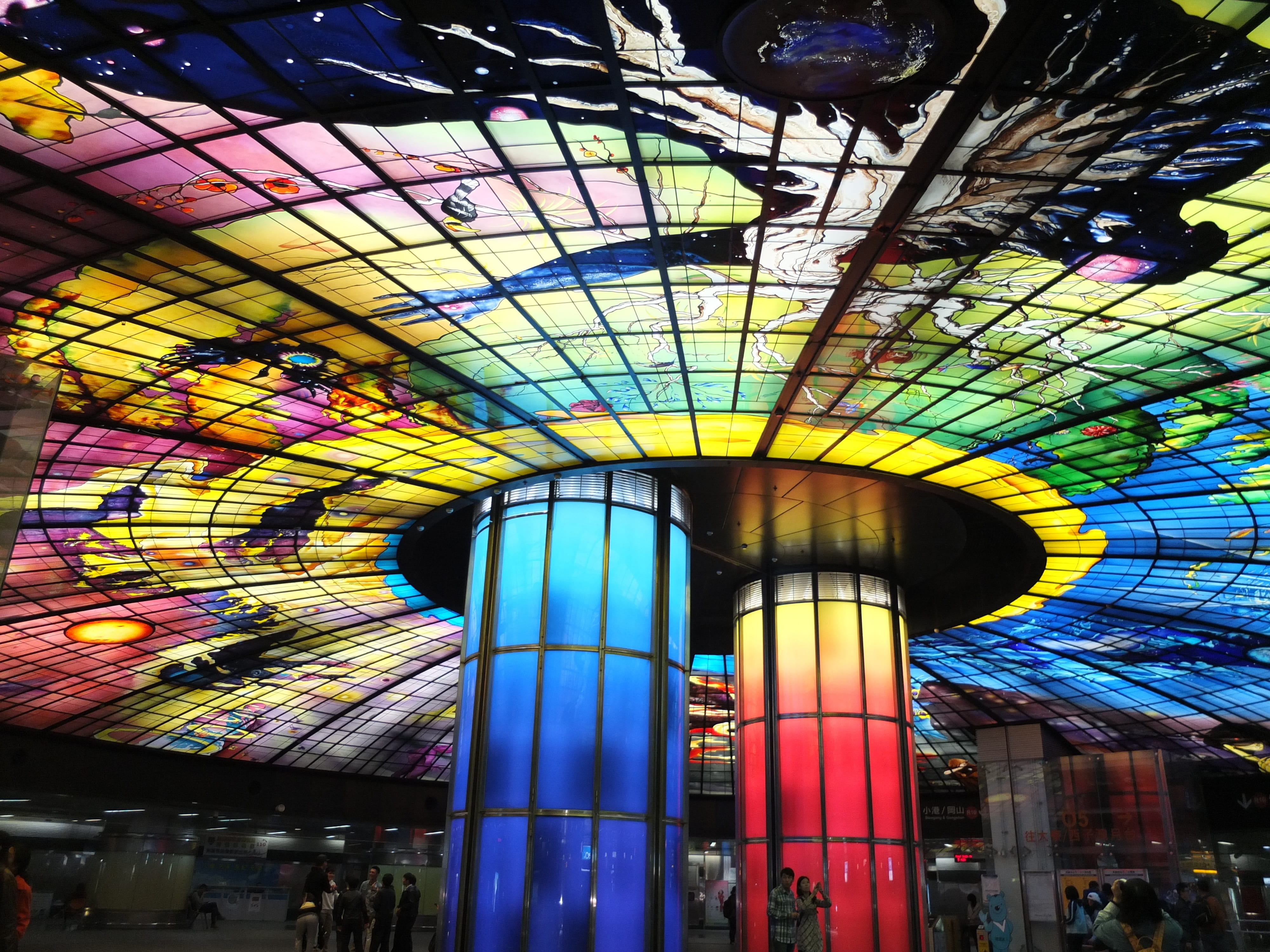 pattern, formosa station, luxury, kaohsiung, multi colored, architecture, ceiling, amusement park, mrt, illuminated, incidental people, wikiproject taiwan, HD Wallpaper