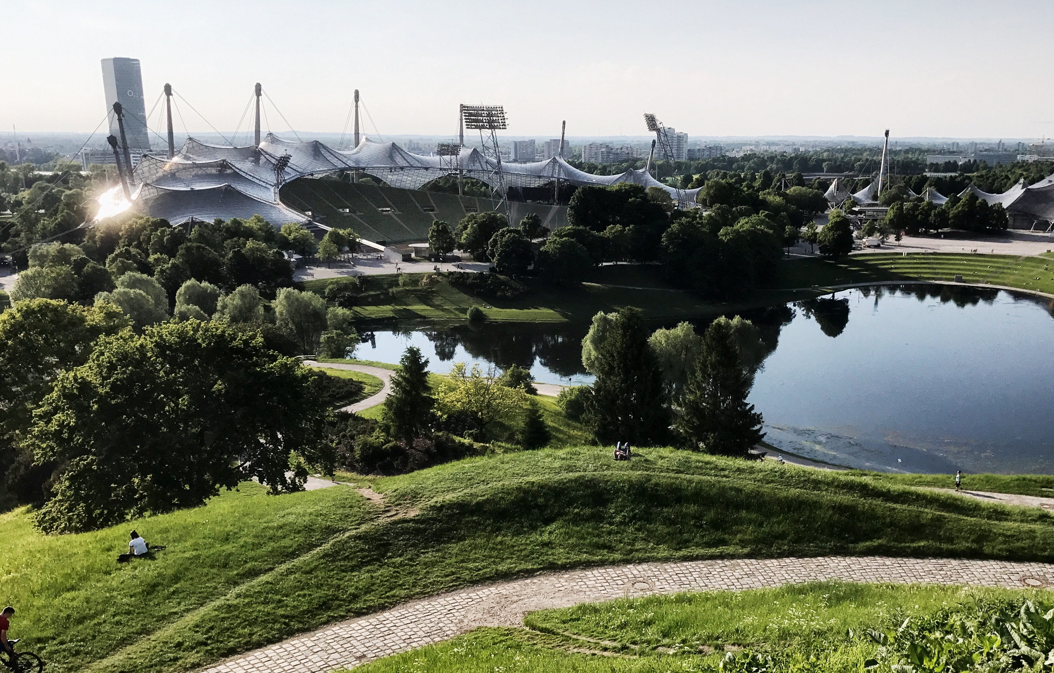 environmental conservation, beauty in nature, lake, no people, growth, architecture, wind turbine, outdoors, fuel and power generation, environment, olympic stadium, HD Wallpaper