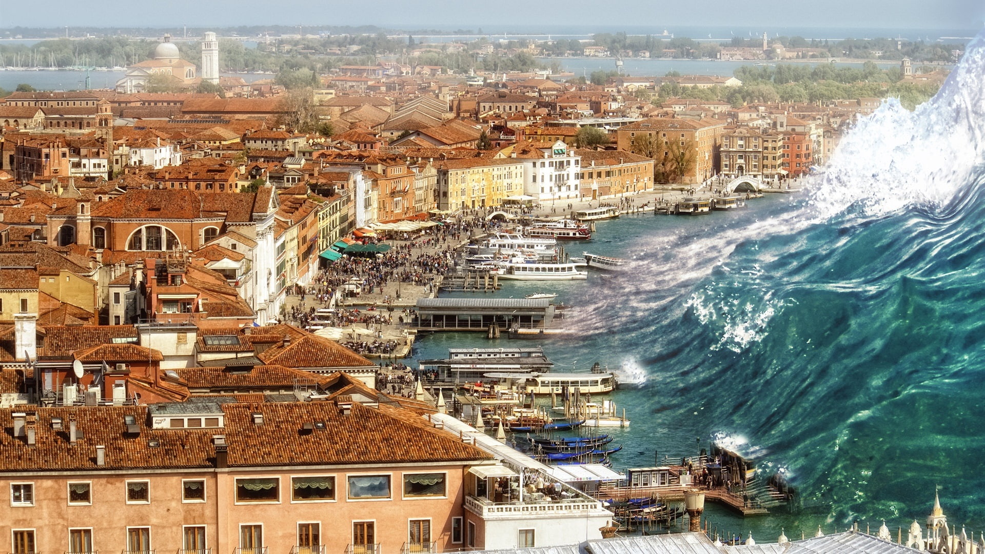 City, Situation, Bad, Creative, Sea, cityscape, Big, House, water, Pictures, 1080P, Wave, HD Wallpaper