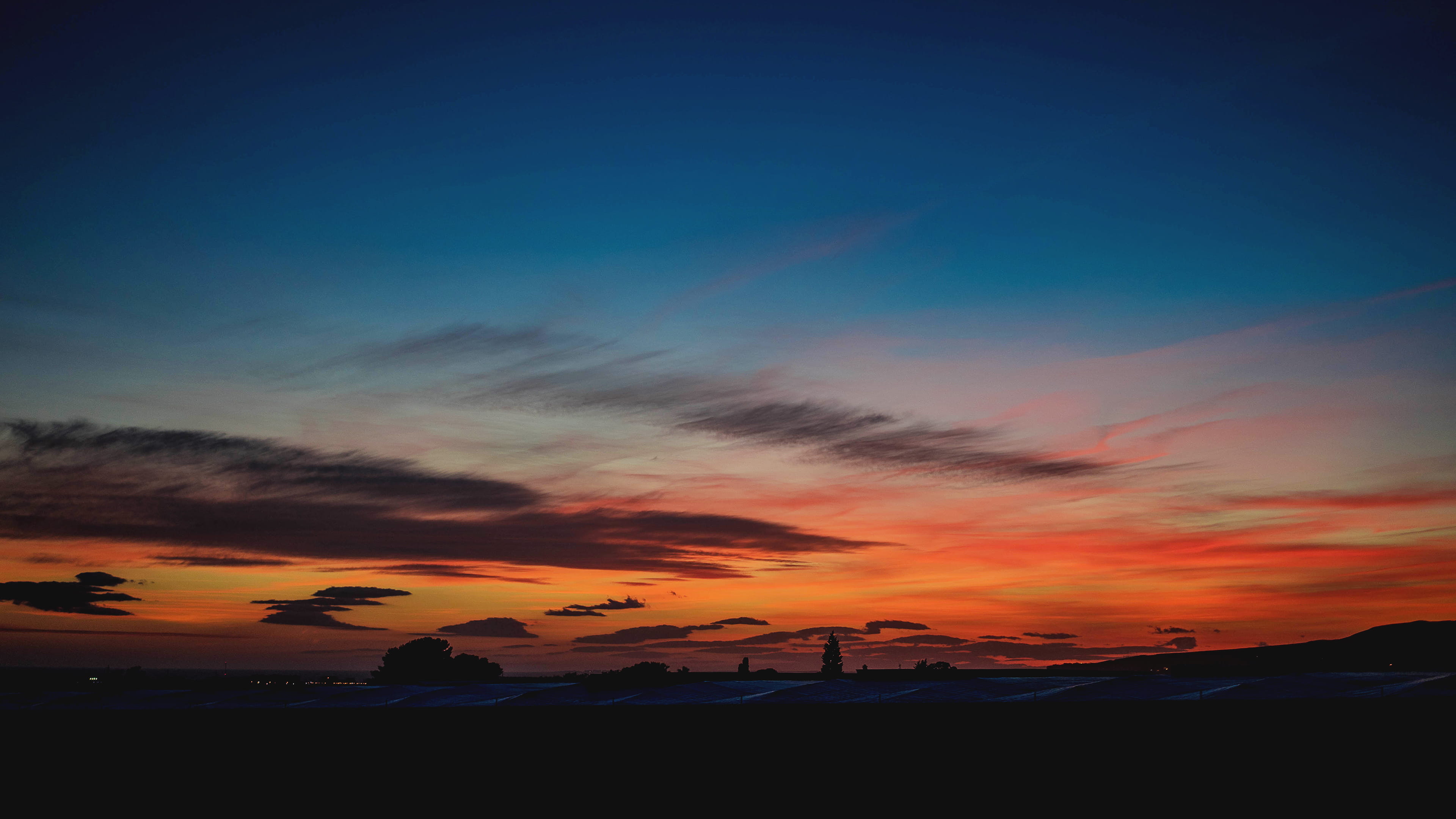 roquetas, orange color, tranquil scene, dramatic sky, spain, cloud - sky, no people, light, tranquility, cloud, beauty in nature, sunset, silhouette, blue, HD Wallpaper