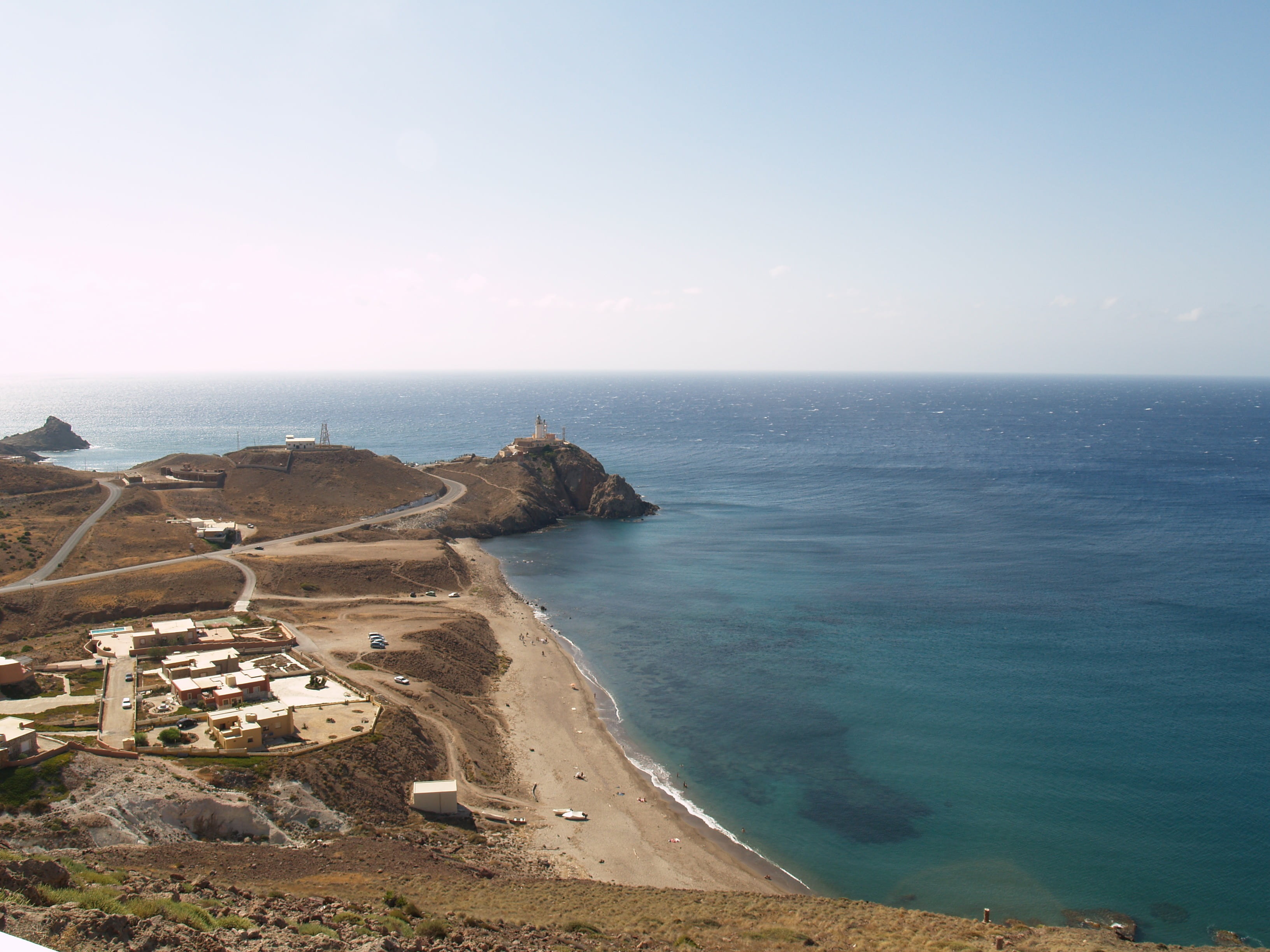 almeria, coastline, cabo de gata, no people, tranquility, land, beach, sea, níjar, cliff, rocky coastline, 2K, horizon over water, day, tranquil scene, HD Wallpaper