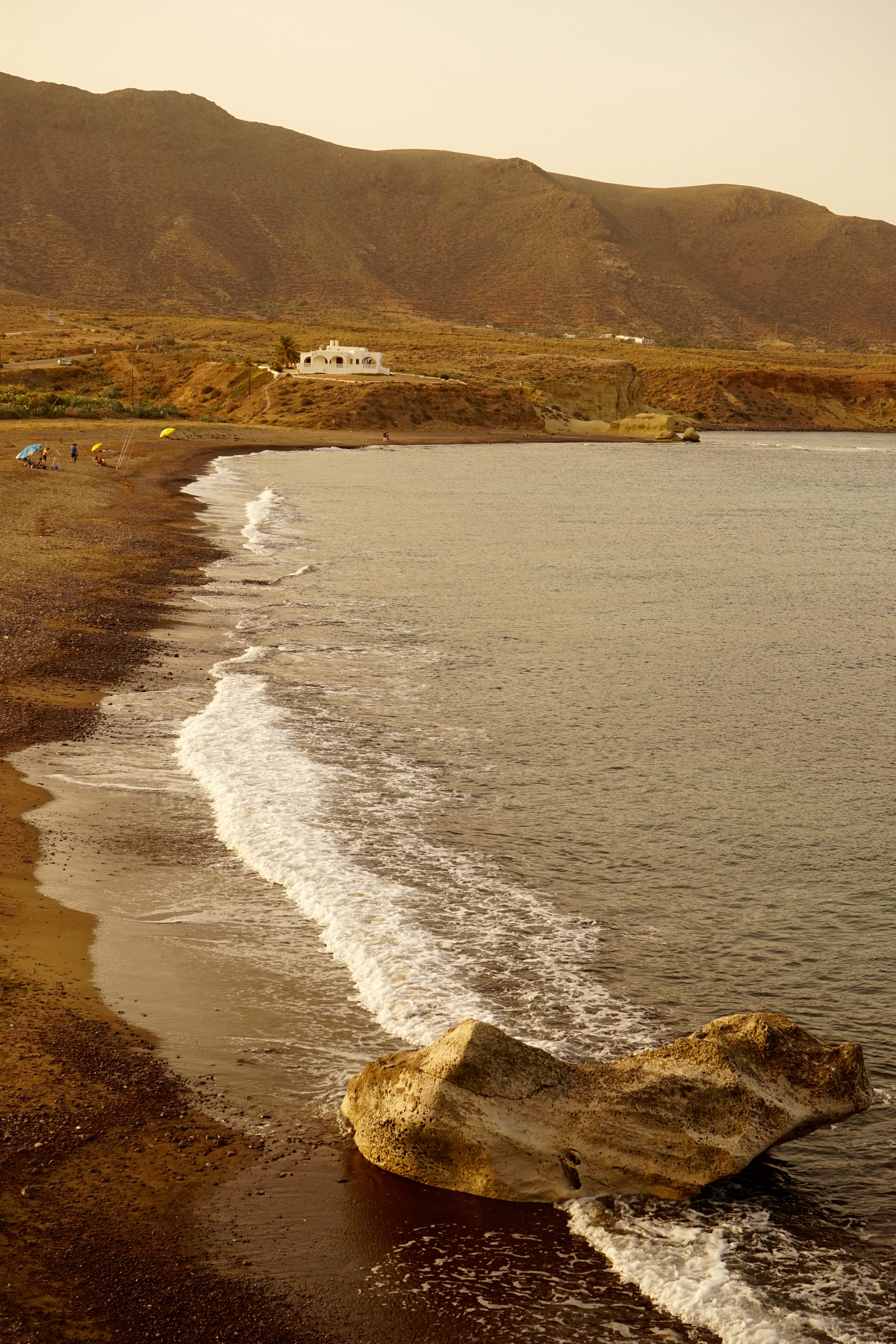 wave, tranquil scene, beach, mountain range, scenics - nature, no people, aquatic sport, sky, spain, mountain, complejo turístico los escullos, beauty in nature, Phone HD Wallpaper