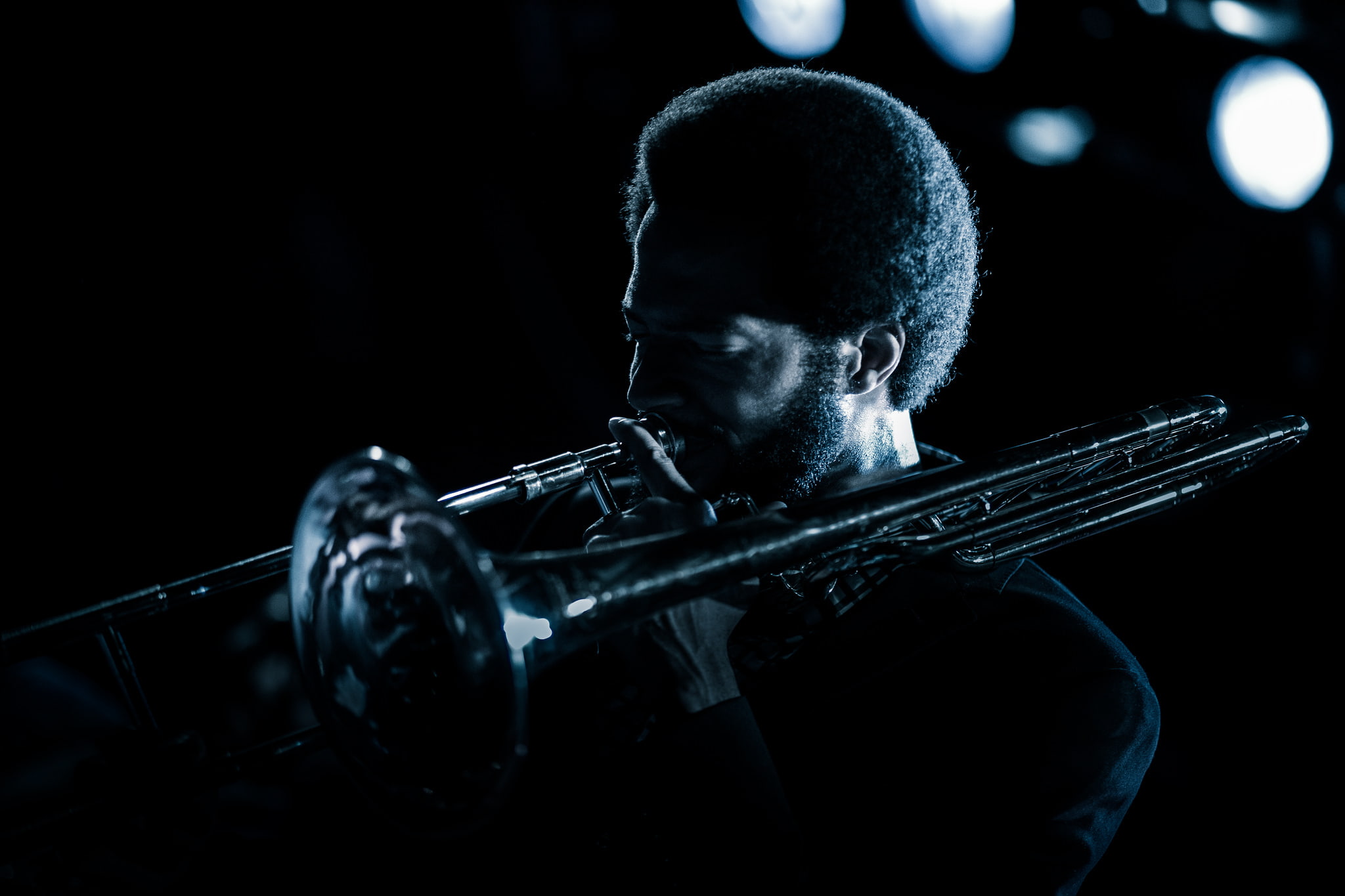 1080P, night, musician, music, jazz, trombone, lights, HD Wallpaper