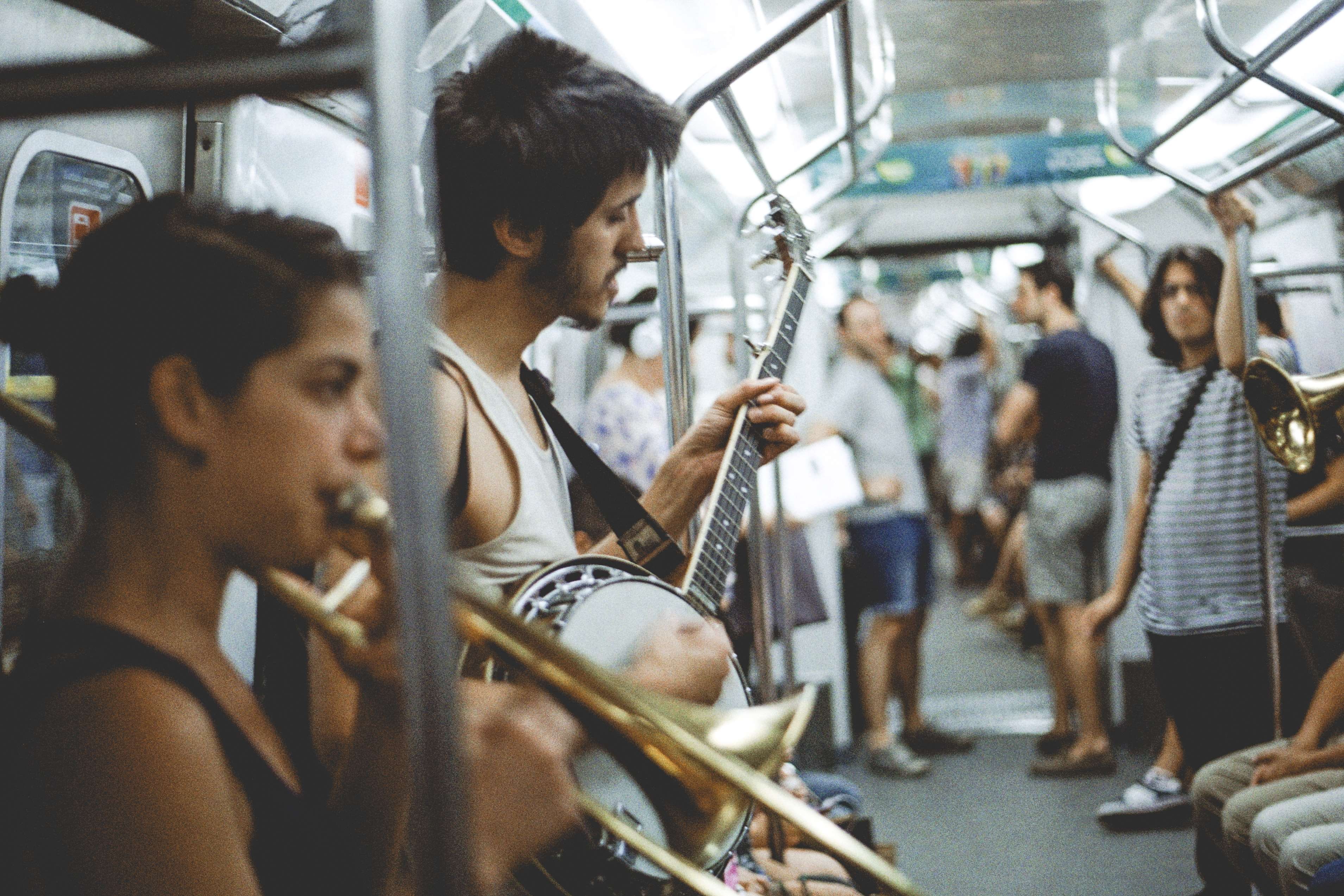 young adult, argentina, sitting, musical instrument, trombone, subway, buenos aires, people, real people, young women, street artist, public transportation, HD Wallpaper