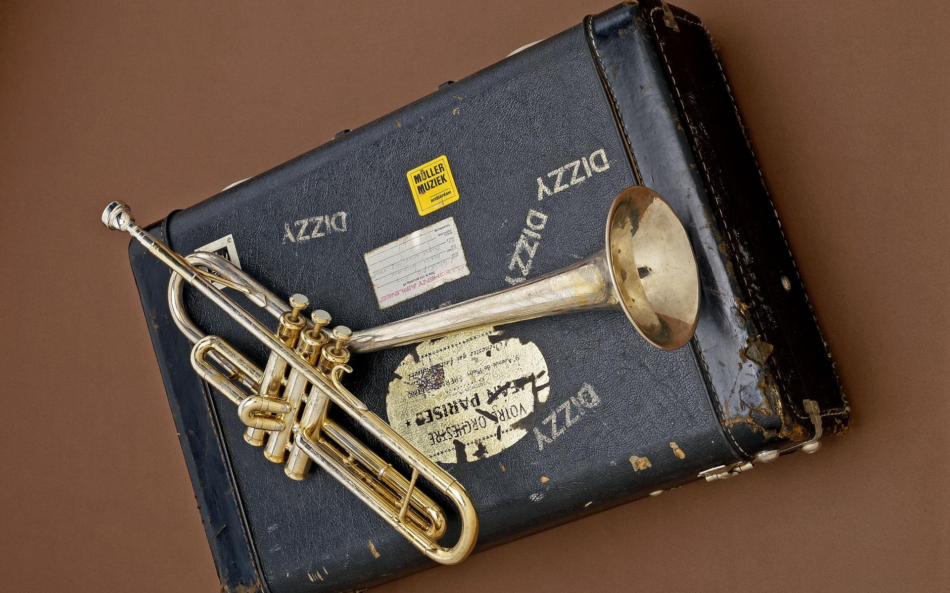 instrument, trumpet, music, hd, 1080P, brown, HD Wallpaper