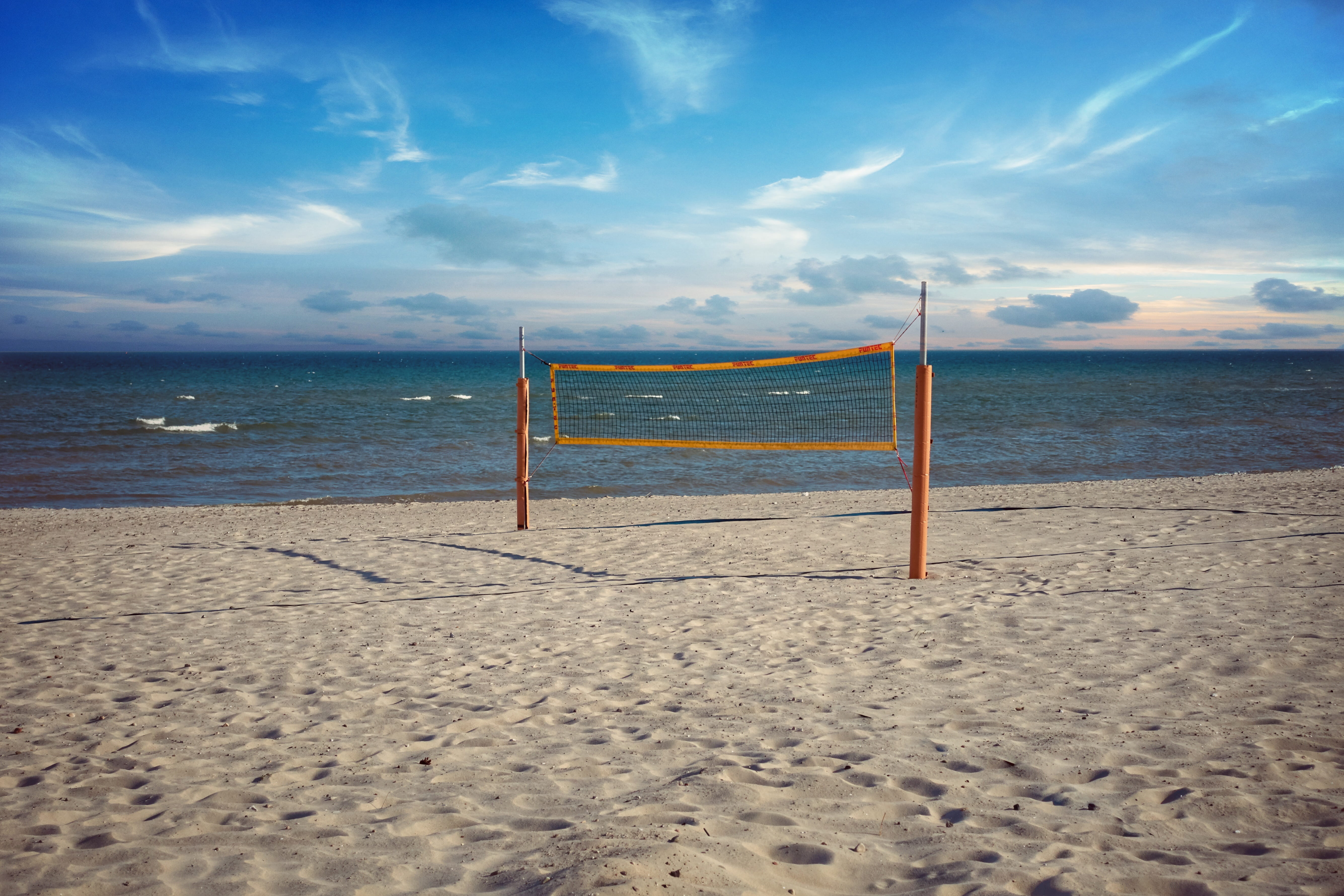 beach volleyball, outdoors, water, baltic sea, coast, nature, horizon, clouds, sport, sky, land, 5K, tranquil scene, sea, tranquility, beauty in nature, HD Wallpaper