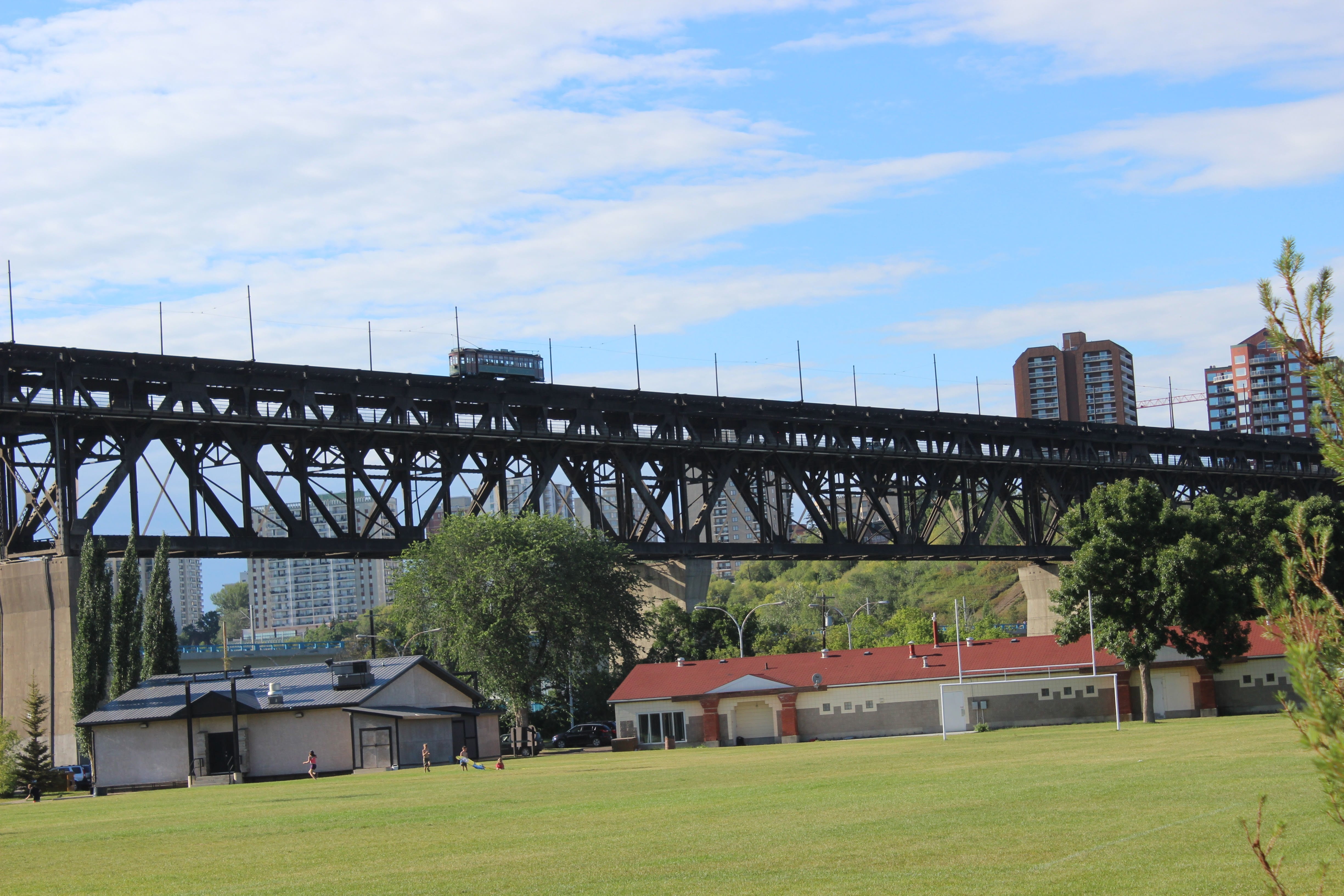 architecture, city, outdoors, alberta, Bridge, Alberta, Canada, nature, bridge - man made structure, no people, green color, cityscape, 4K, building exterior, HD Wallpaper