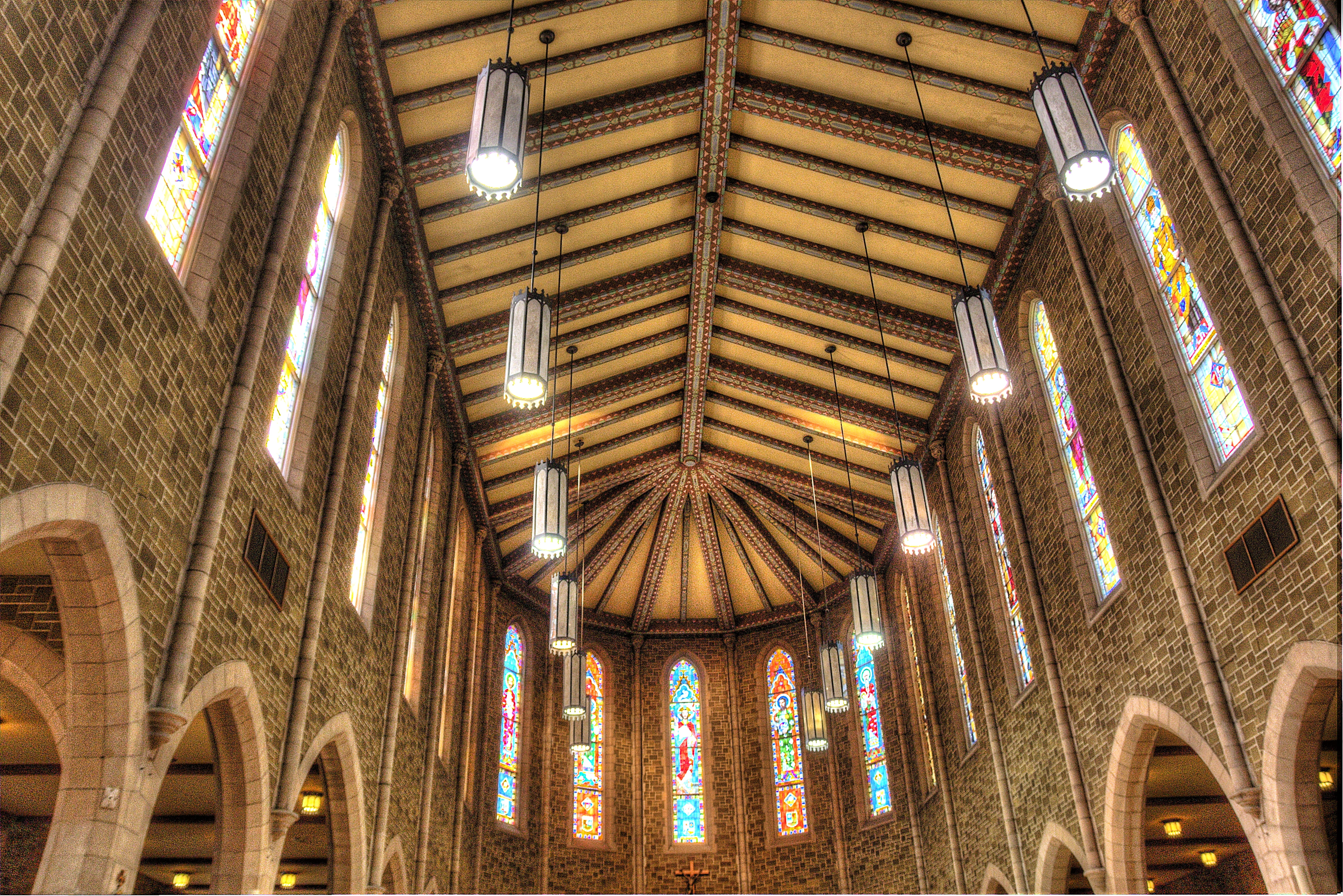 belief, travel destinations, ceiling, hanging, place of worship, st. josephs basilica, church, built structure, lighting equipment, edmonton, the past, HD Wallpaper