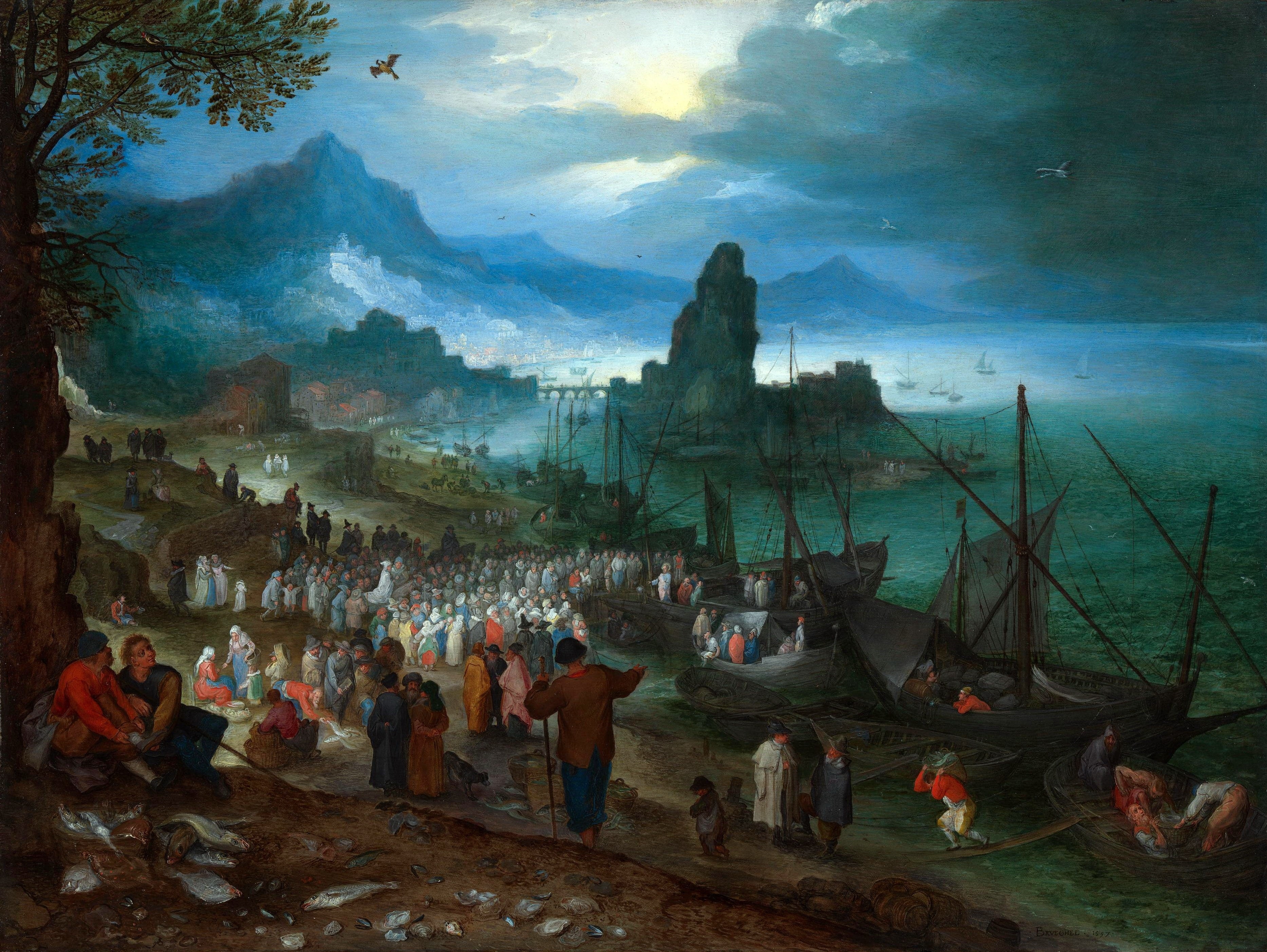coast, jan, 2K, the, art, elder, brueghel, christ, pictorial, scene, harbour, with, preaching, HD Wallpaper