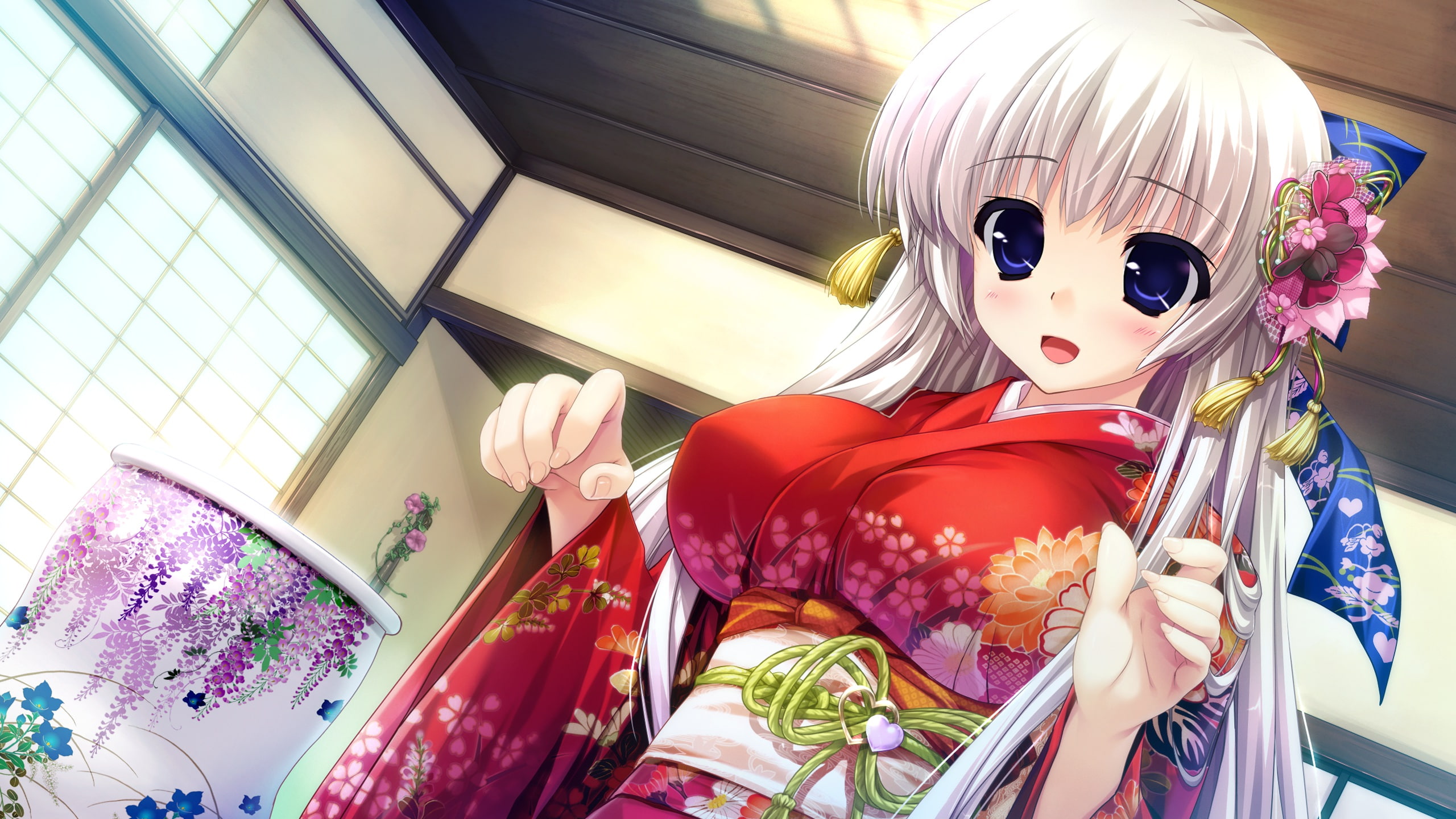 shintaro, hair, japanese, long, recollection, clochette, prism, game, ashwin, white, clothes, kimono, 2K, aina, HD Wallpaper