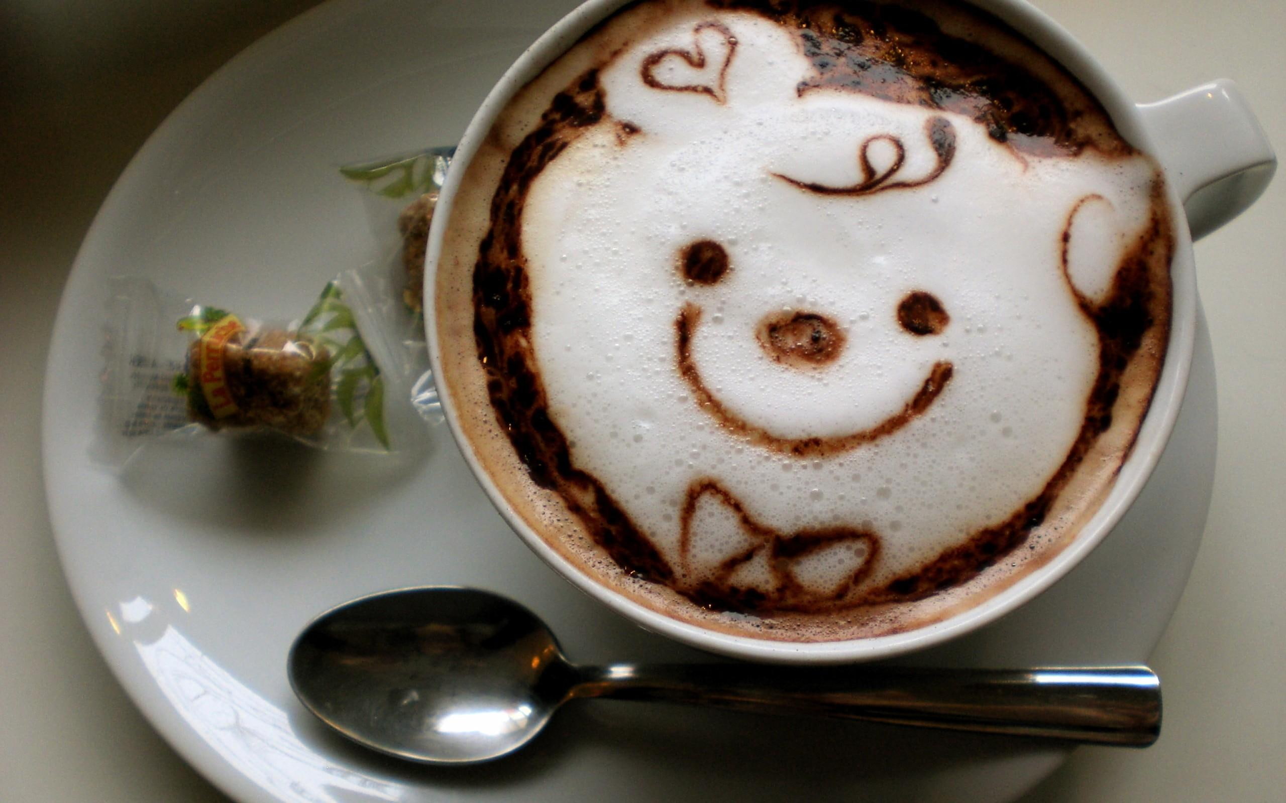 humor, photography, love, funny, cute, drink, bear, coffee, beverage, stillife, romance, animal, 2K, 3d and ab, HD Wallpaper