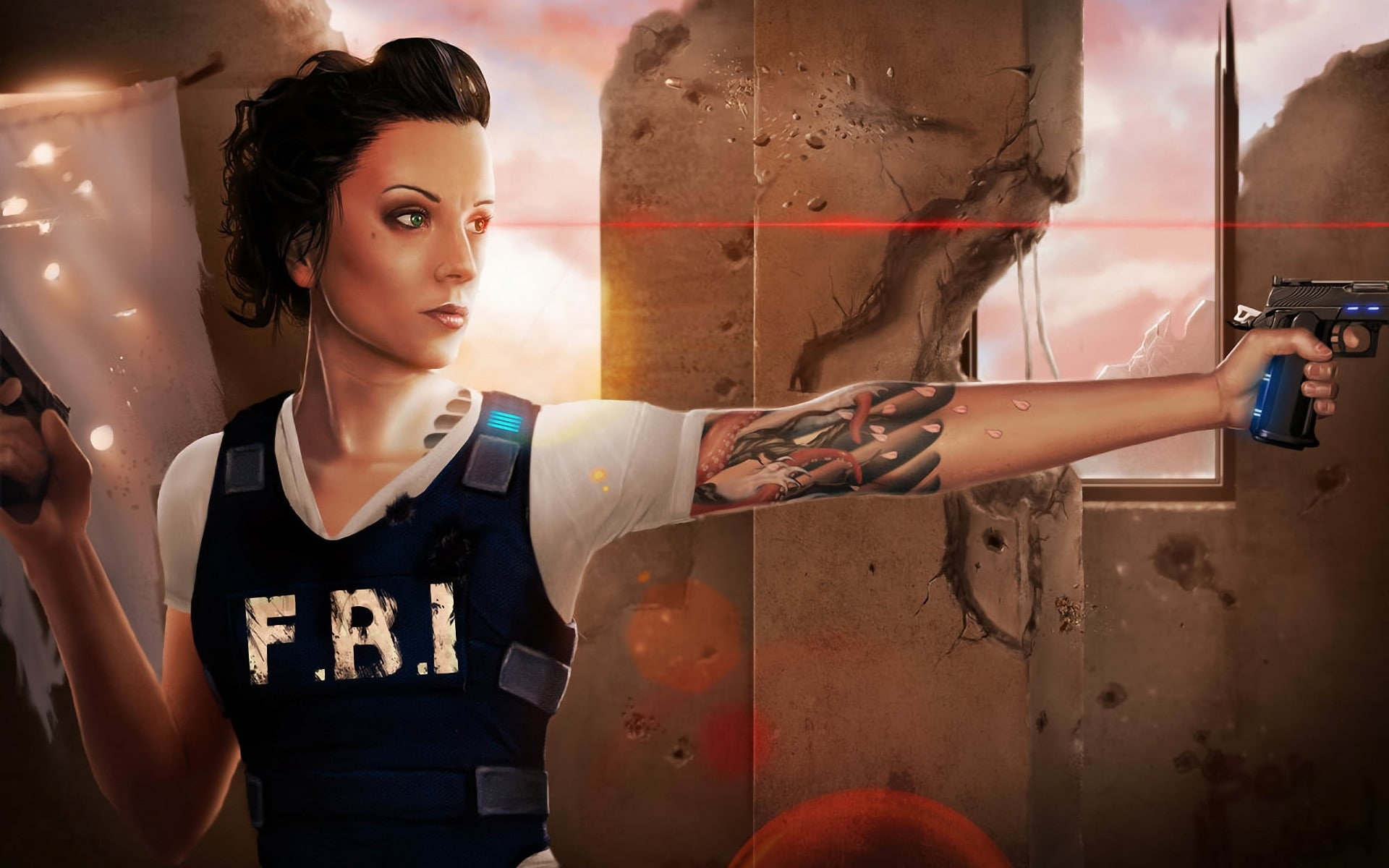 tattoos, 1080P, weapons, hd, x, drawings, police, art, women, fbi, HD Wallpaper