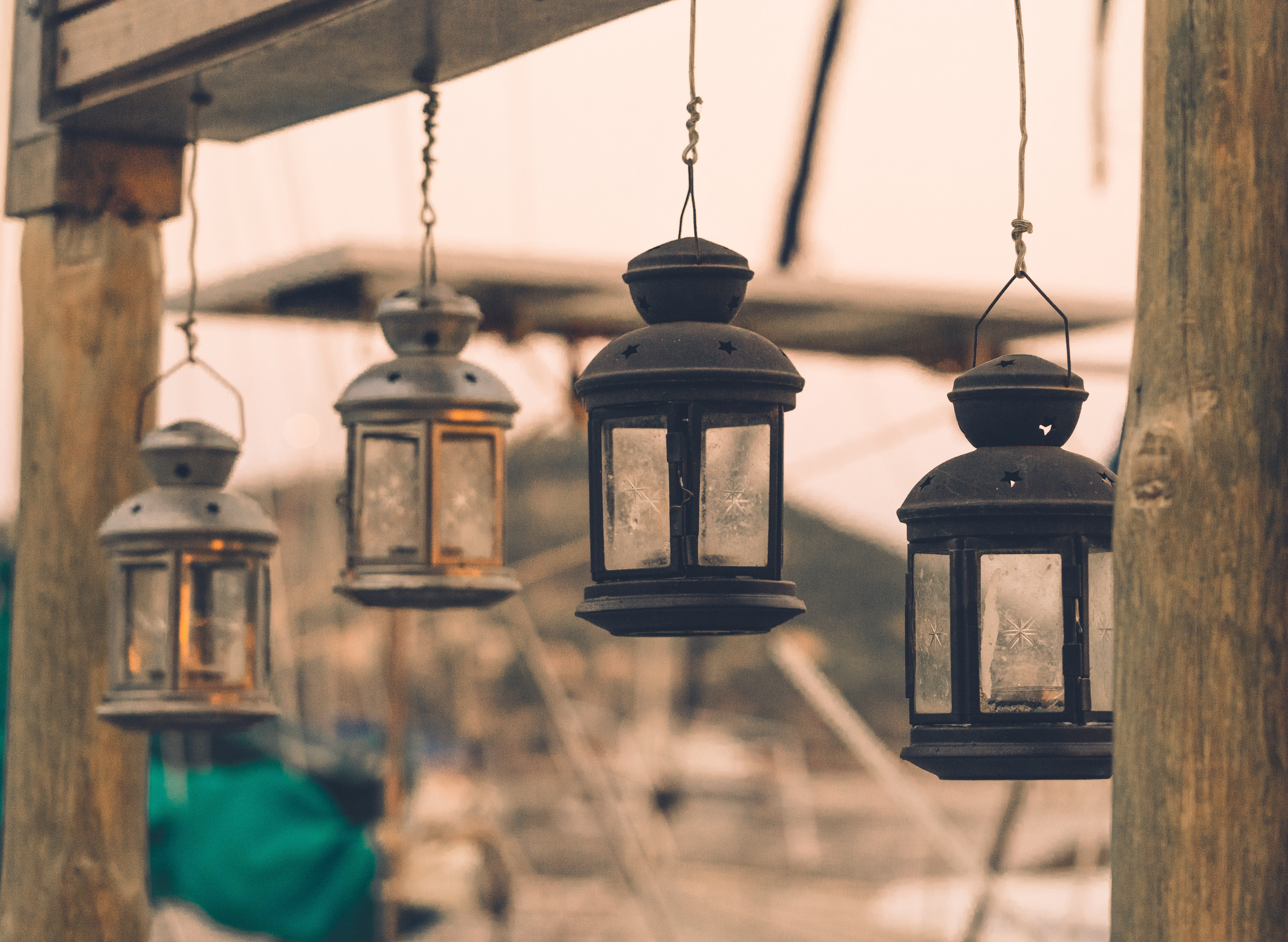 lighting equipment, wanderlust, evening, outdoors, bell, spirituality, selective focus, day, light, view, greece, 5K, focus on foreground, tavern, travel, HD Wallpaper